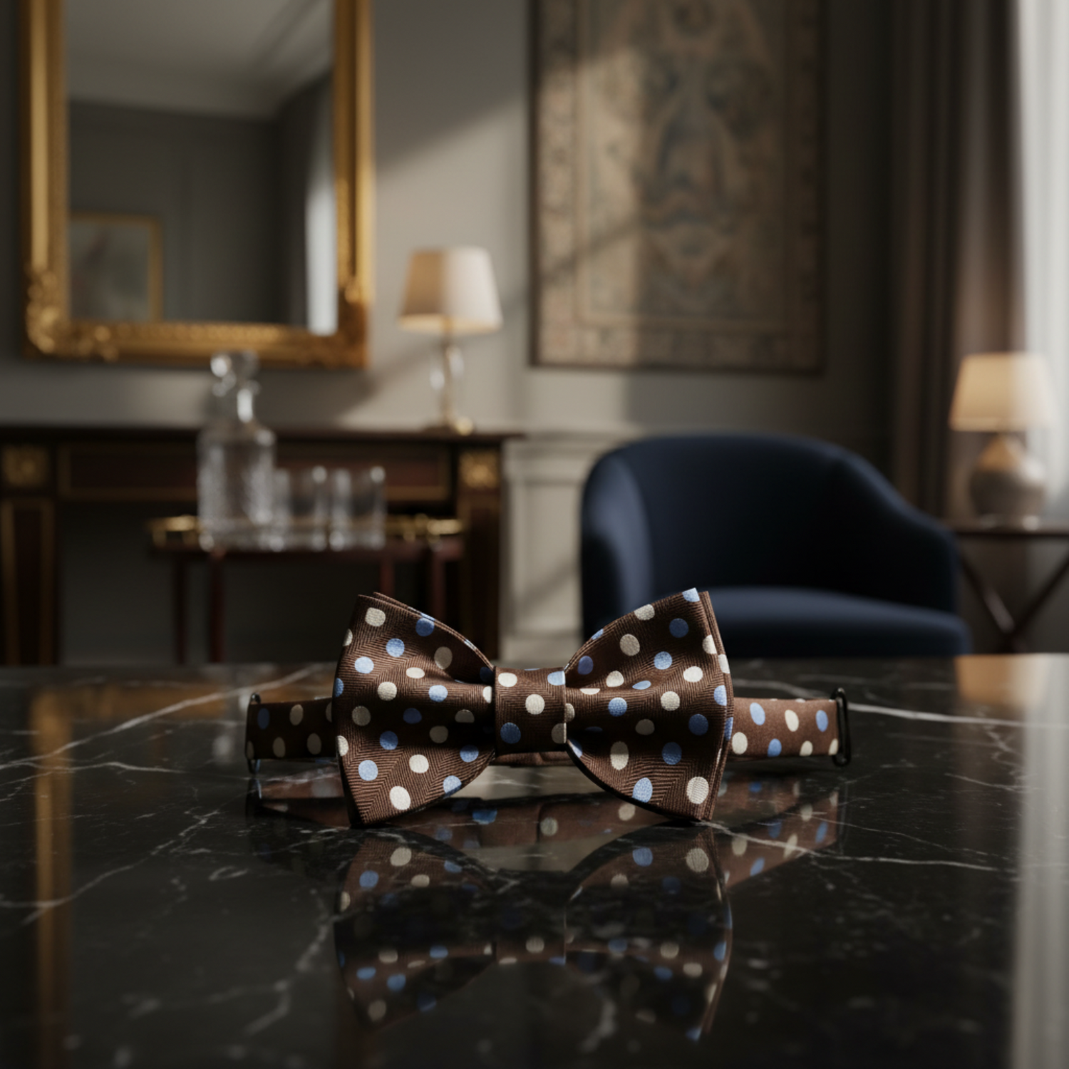 Brown, Blue, Cream Polka Bow Tie 