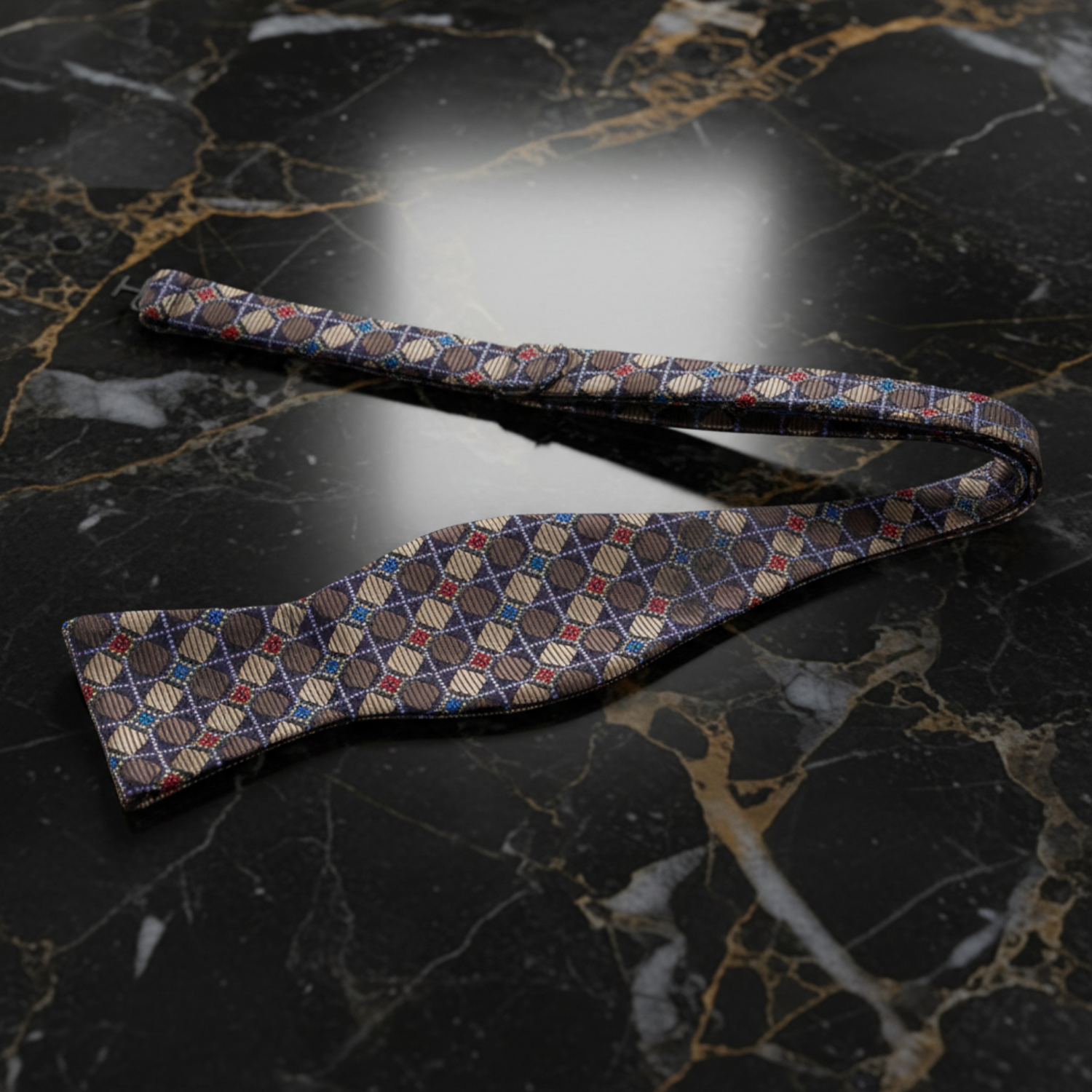 Brown, Red, Blue Geometric Diamonds Self Tie Bow Tie 