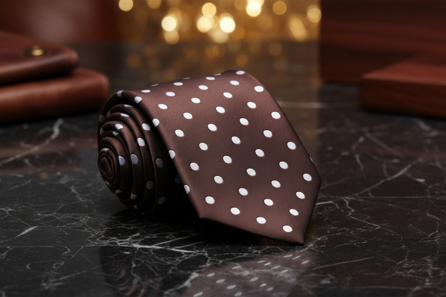 Brown and White Polka Tie