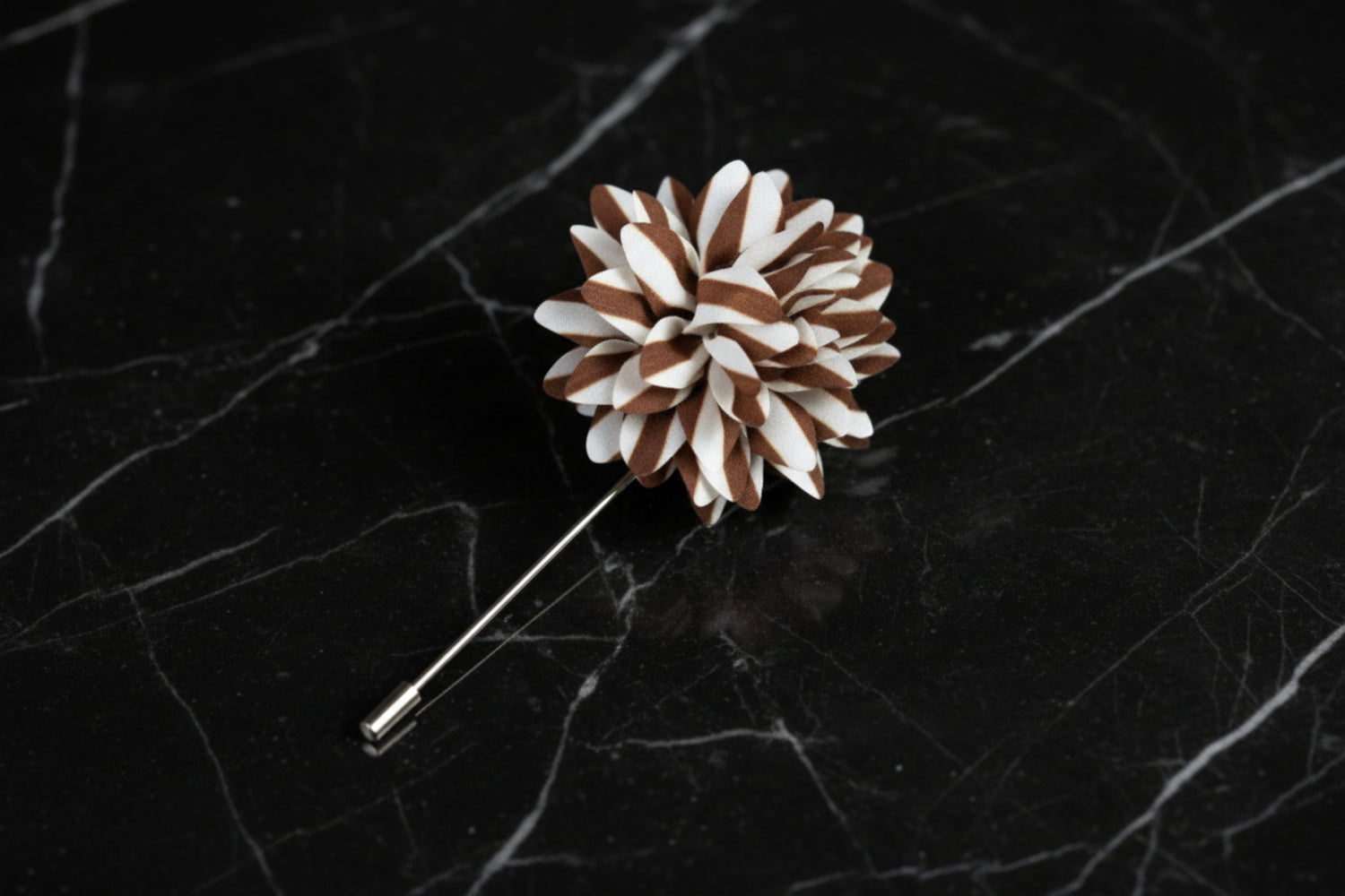 A Brown, White Colored Stripe Pattern Lapel Flower||Brown, White
