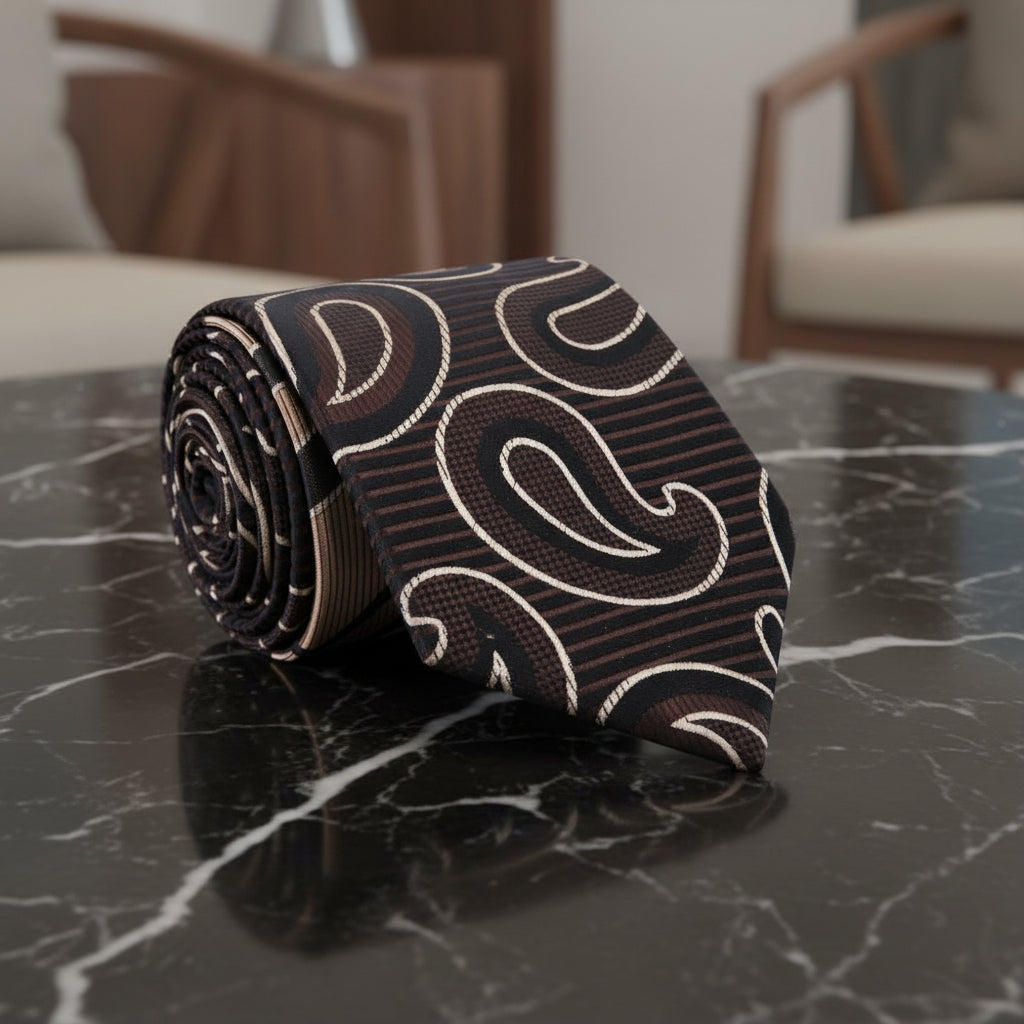 Brown Paisley Tie||Brown