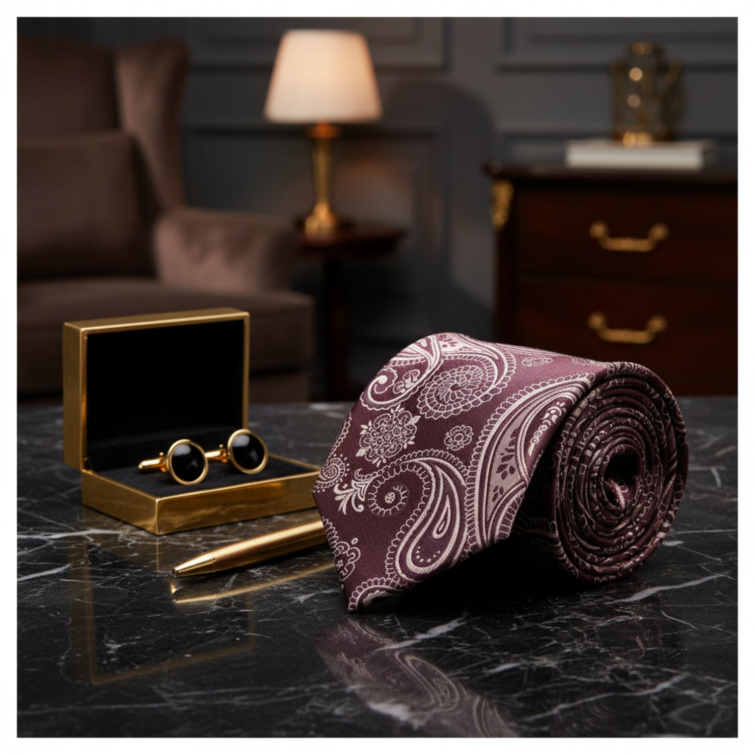 Brown and Gold Paisley Tie