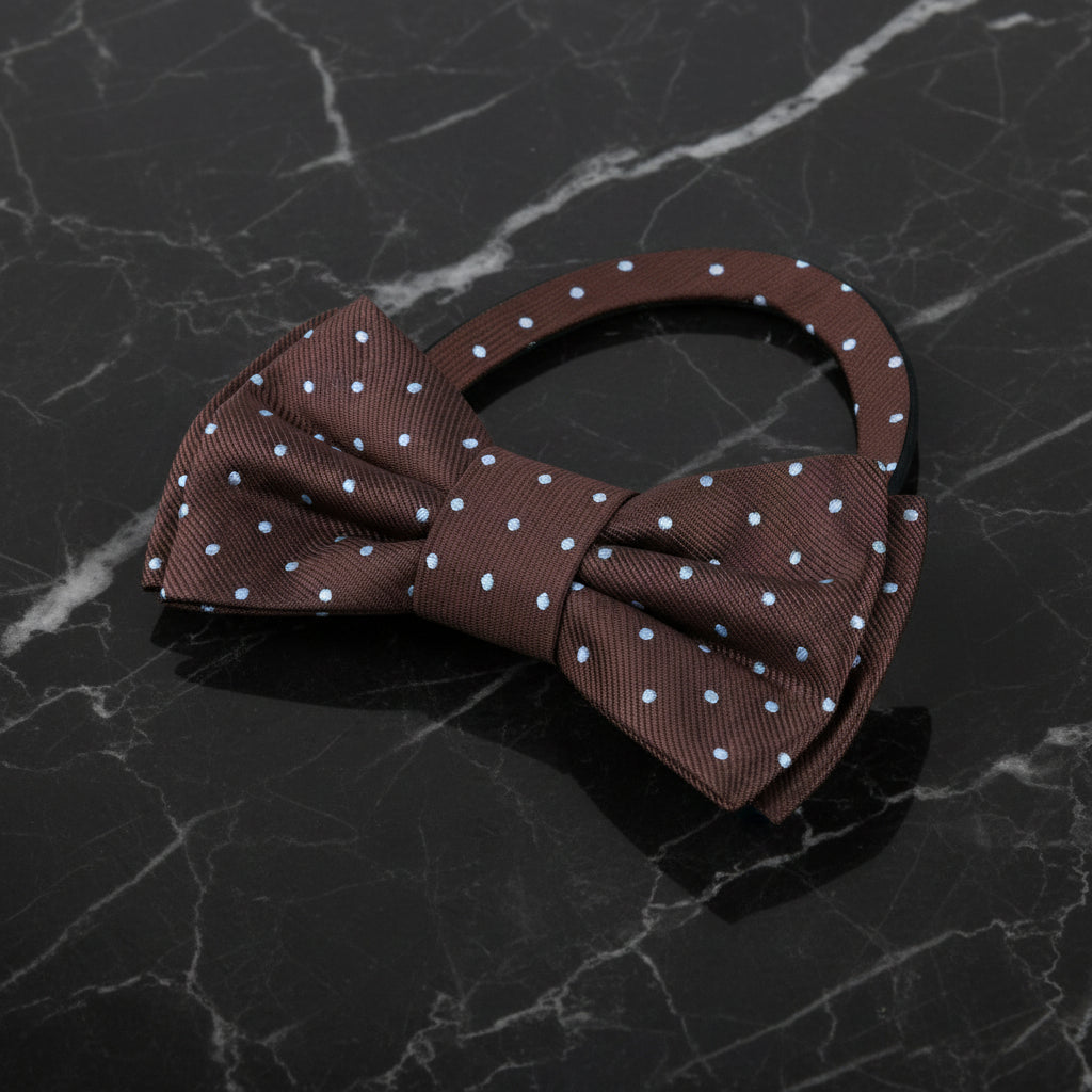 Pre Tied: Brown, Light Blue Polka Bow
