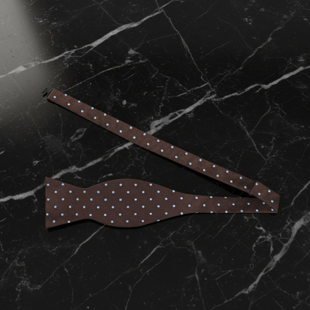 Brown, Light Blue Polka Bow Self Tie 