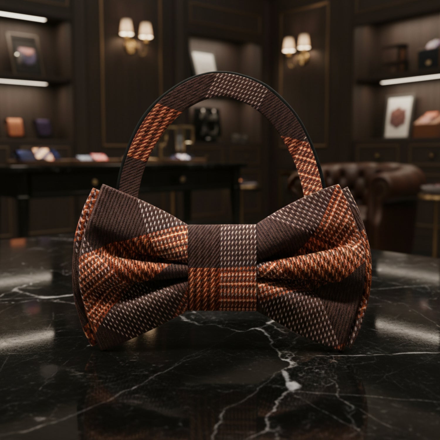 Brown and Orange Plaid Bow Tie Pre Tied