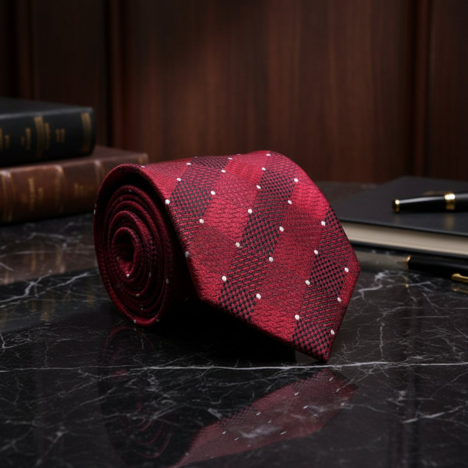 Burgundy, White Dot Geometric Tie