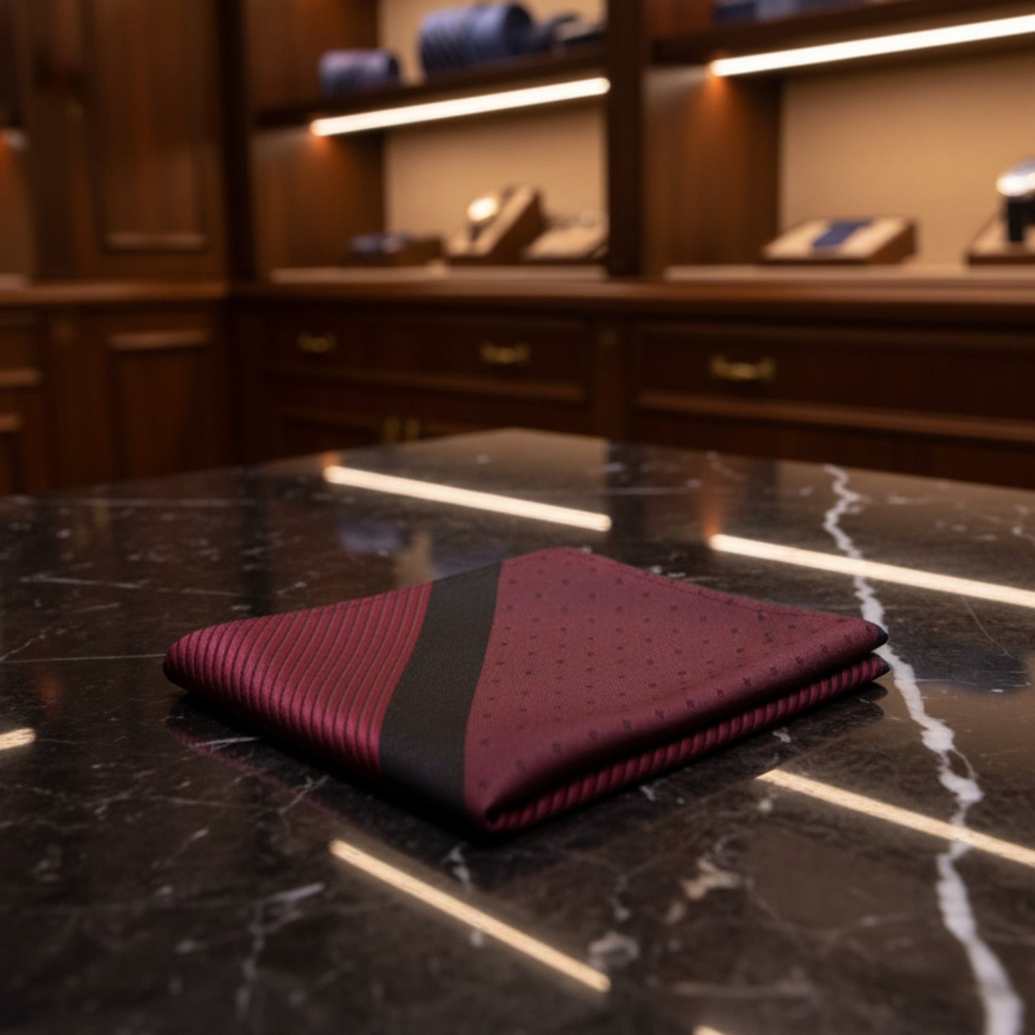 Burgundy and Black Stripe Pocket Square