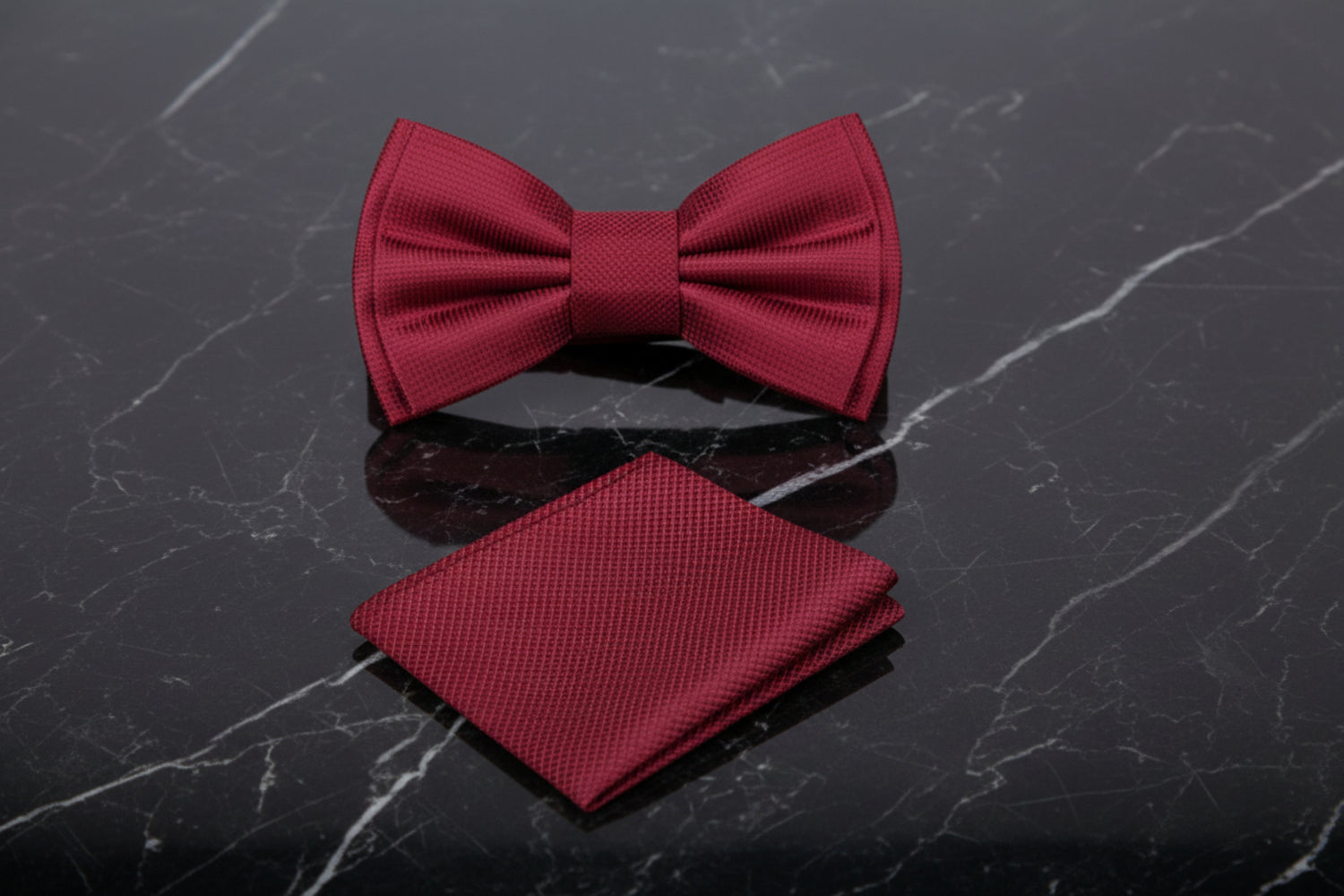 Burgundy Blocks Bow Tie and Pocket Square