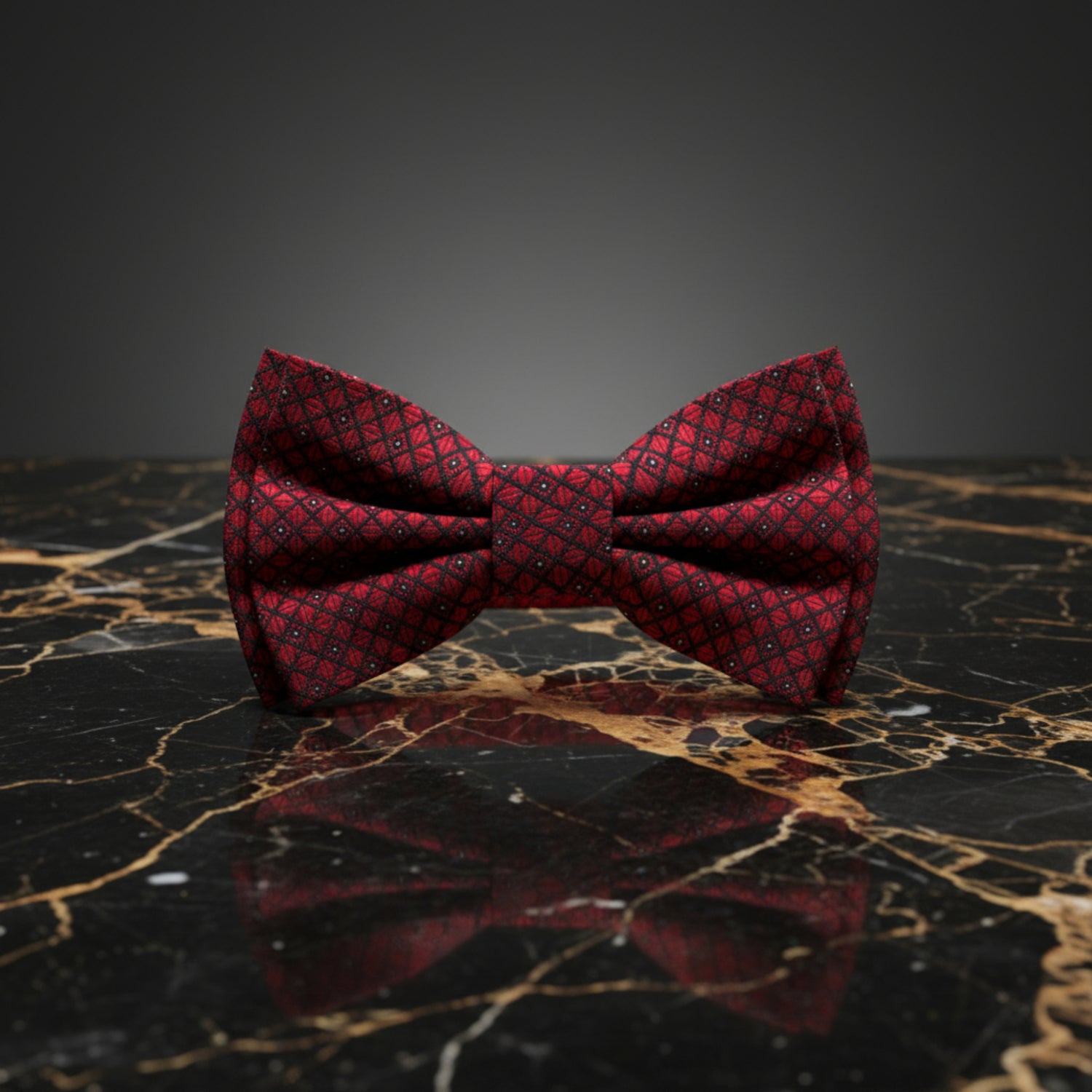 A Burgundy, Black Color With Geometric Diamond Pattern Kids Pre-Tied Bow Tie 