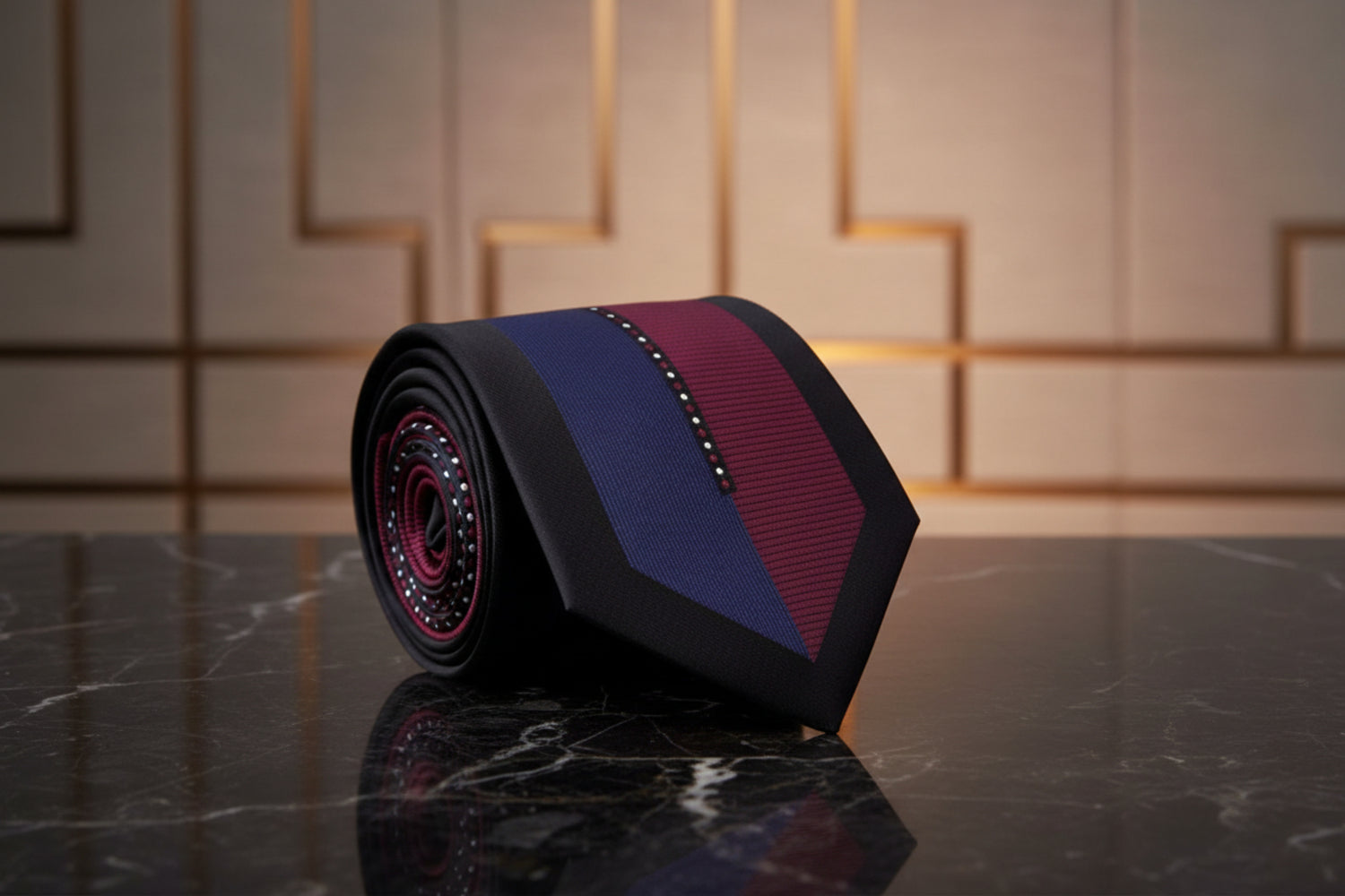 Burgundy, Blue, Black Geometric Tie  