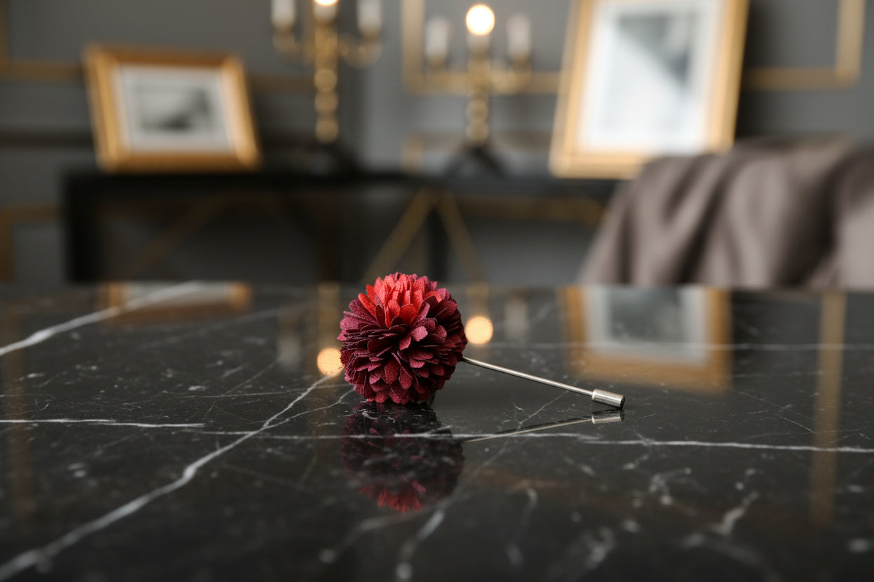 A Burgundy, Red Thin Petal Lapel Flower