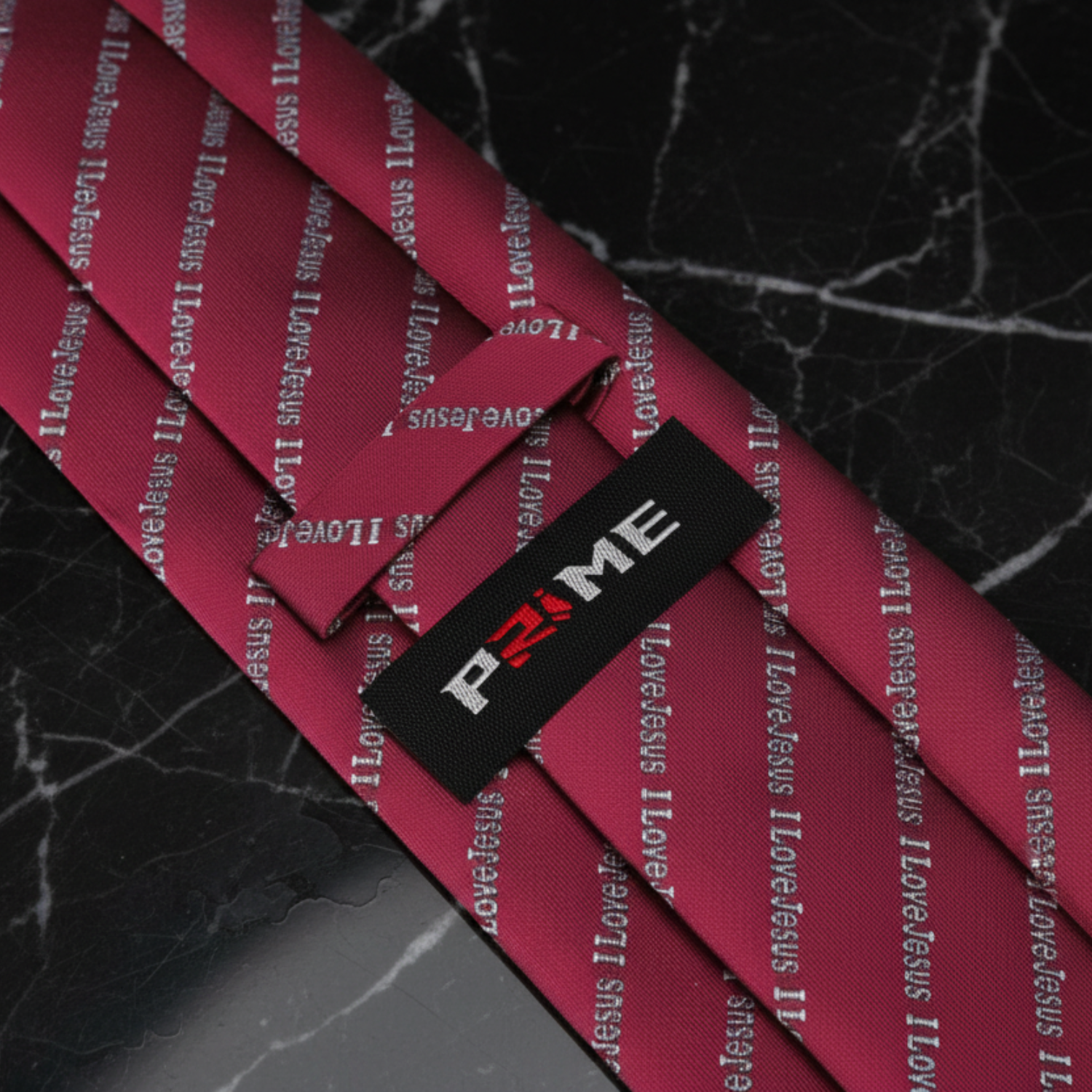 Tie Keep: Carmine Red, Grey I love Jesus Tie  