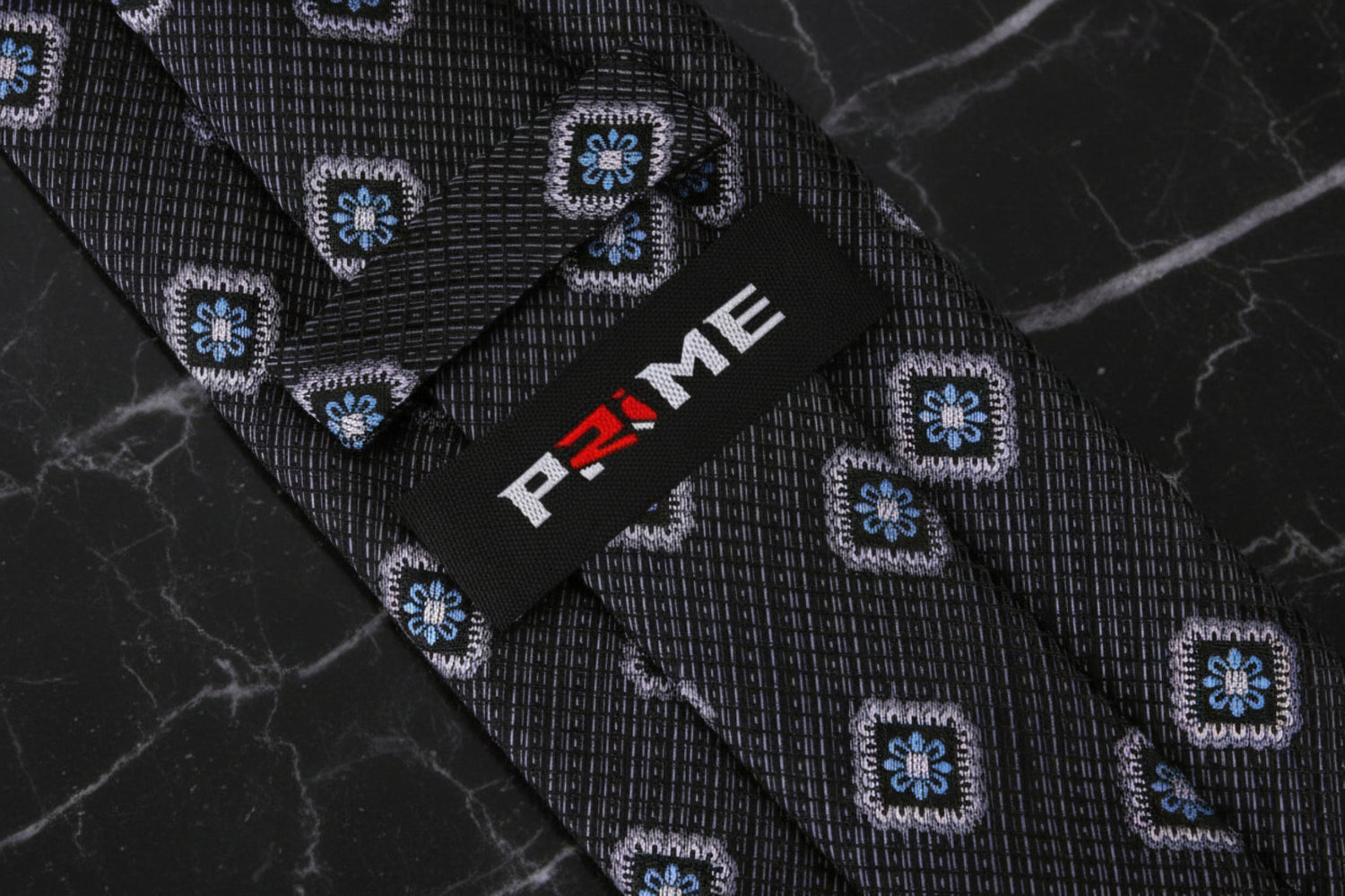 Black, Grey, Blue Geometric Medallion Tie Keep