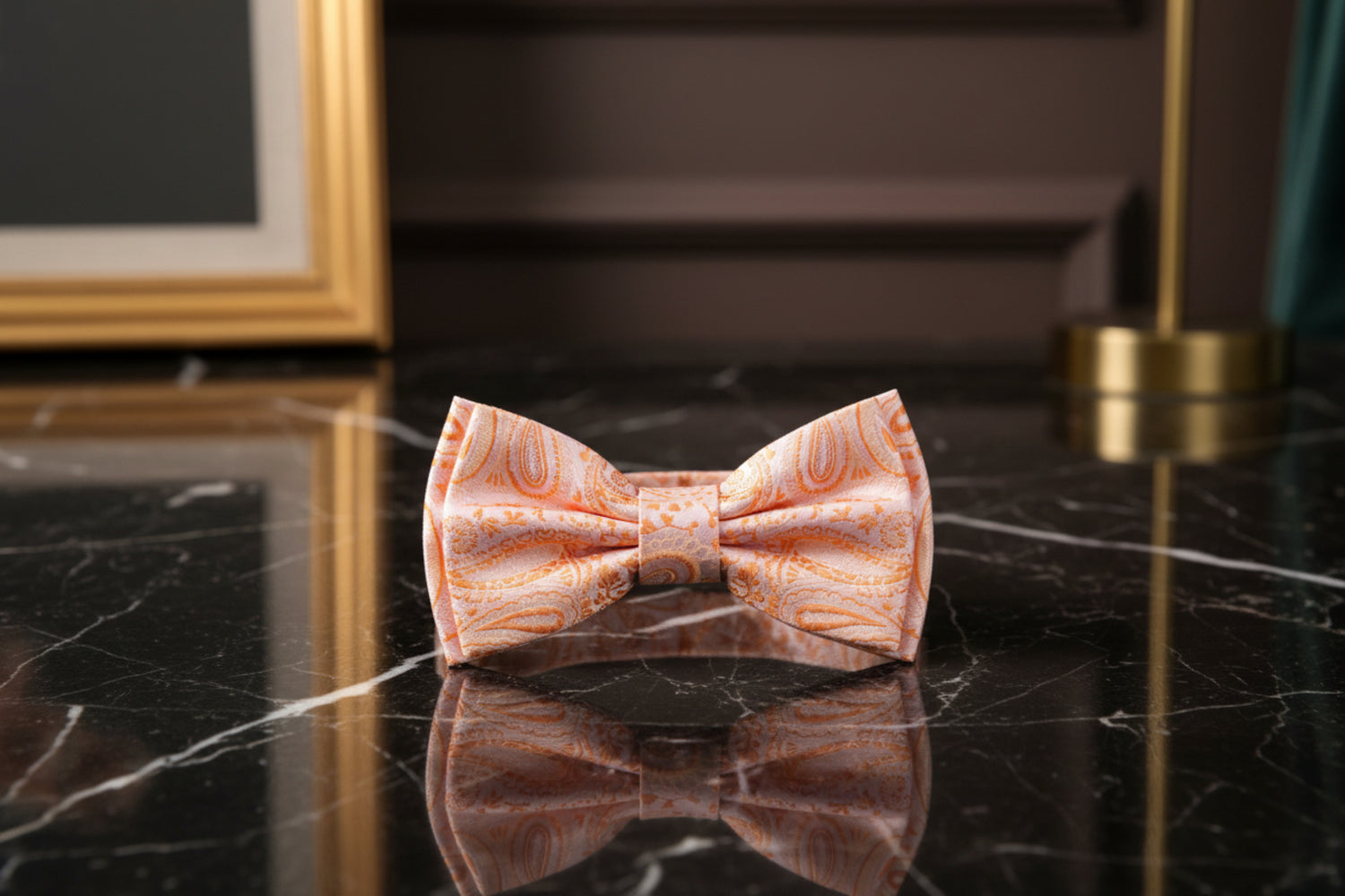 Shades of orange paisley bow tie pre tied