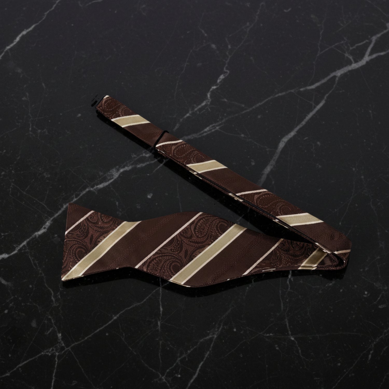 A Brown, Gold Paisley Paisley Pattern Self Tie Bow Tie Self Tie