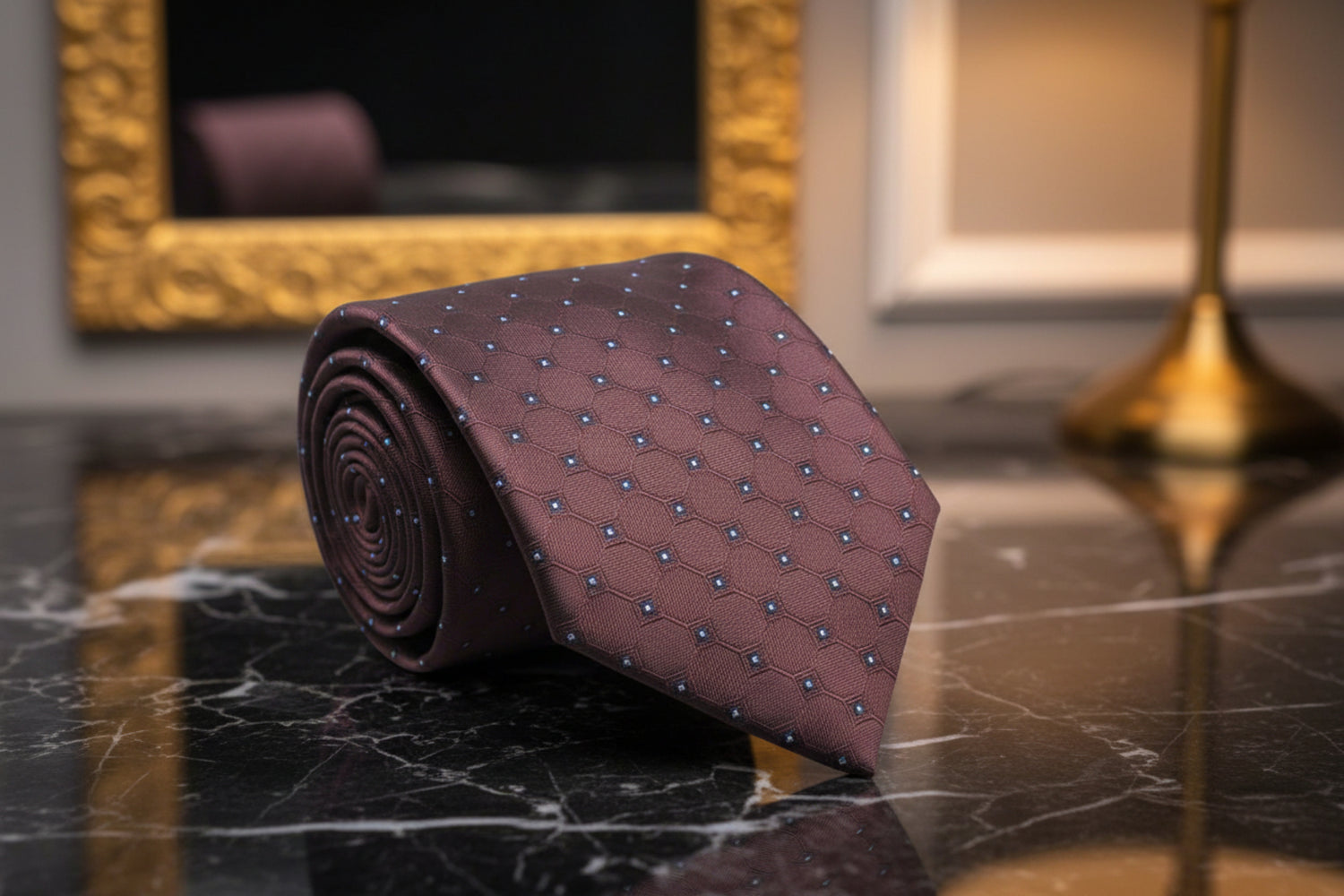 A Brown, Black, White Geometric Texture With Small Black, White Checks Necktie 