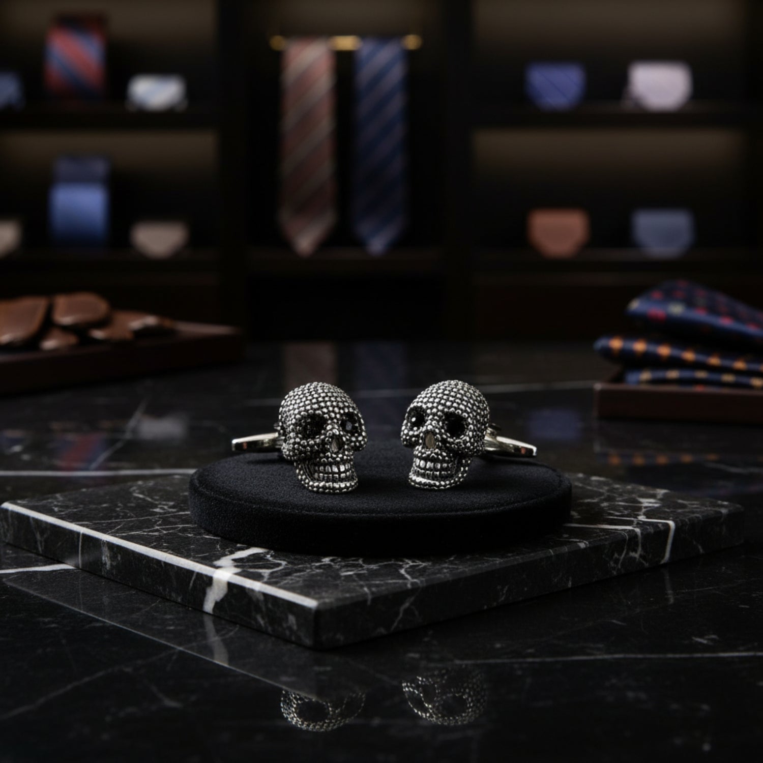 Alt View: A Gemstone Skull Head Cuff-links 