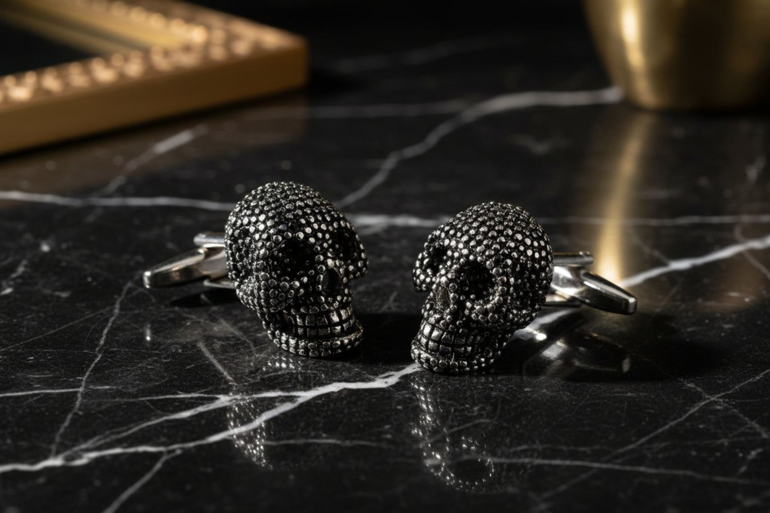 Main View: A Gemstone Skull Head Cuff-links