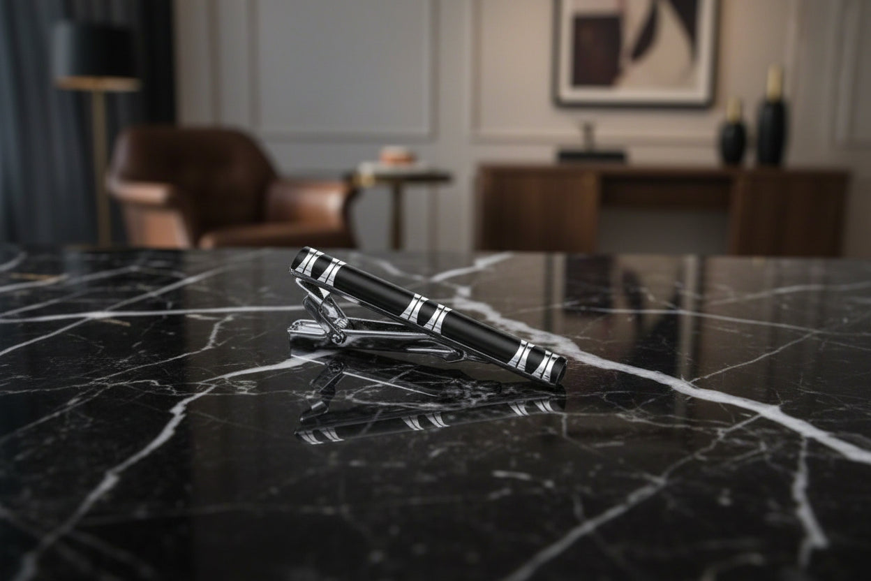 A Black with Chrome Bars Tie Bar