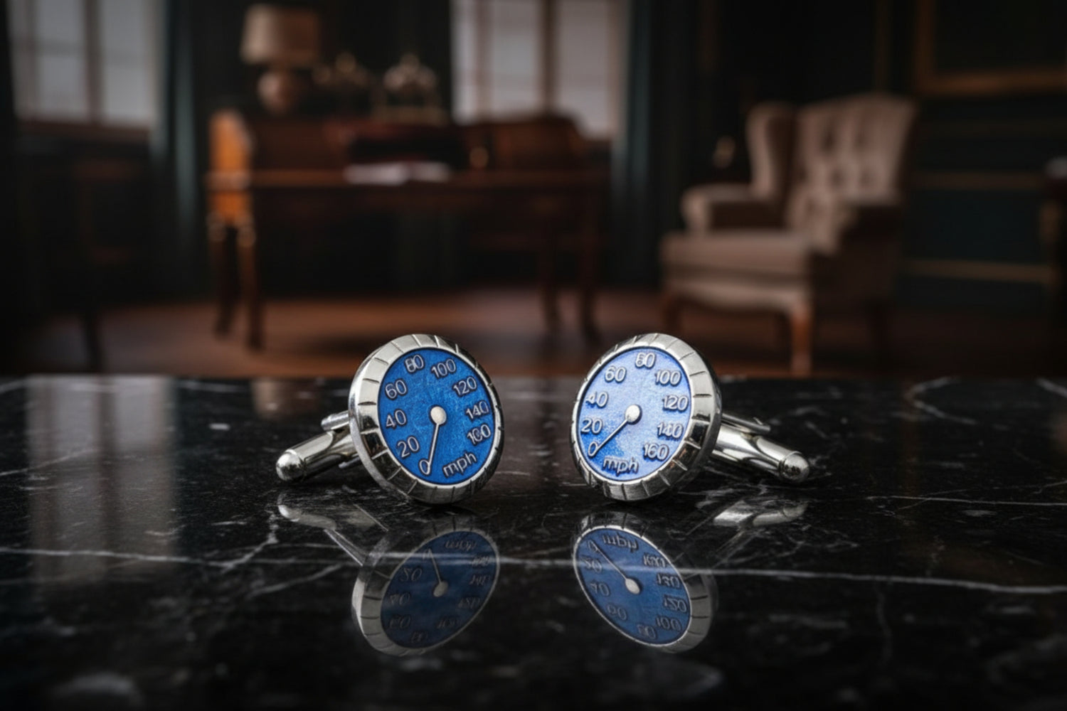 Chrome Blue Speedometer Cuff-links