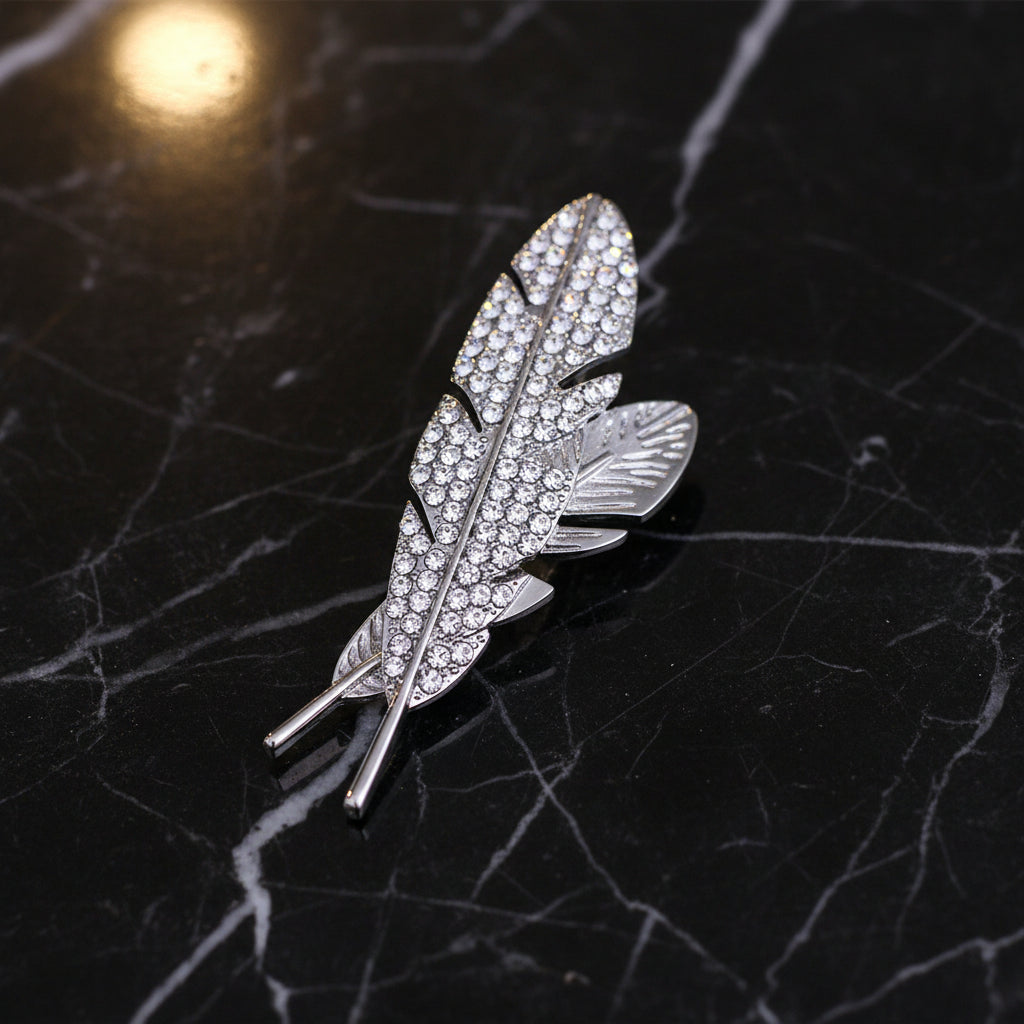 Silver Color with Jewel Feather Lapel Pin 
