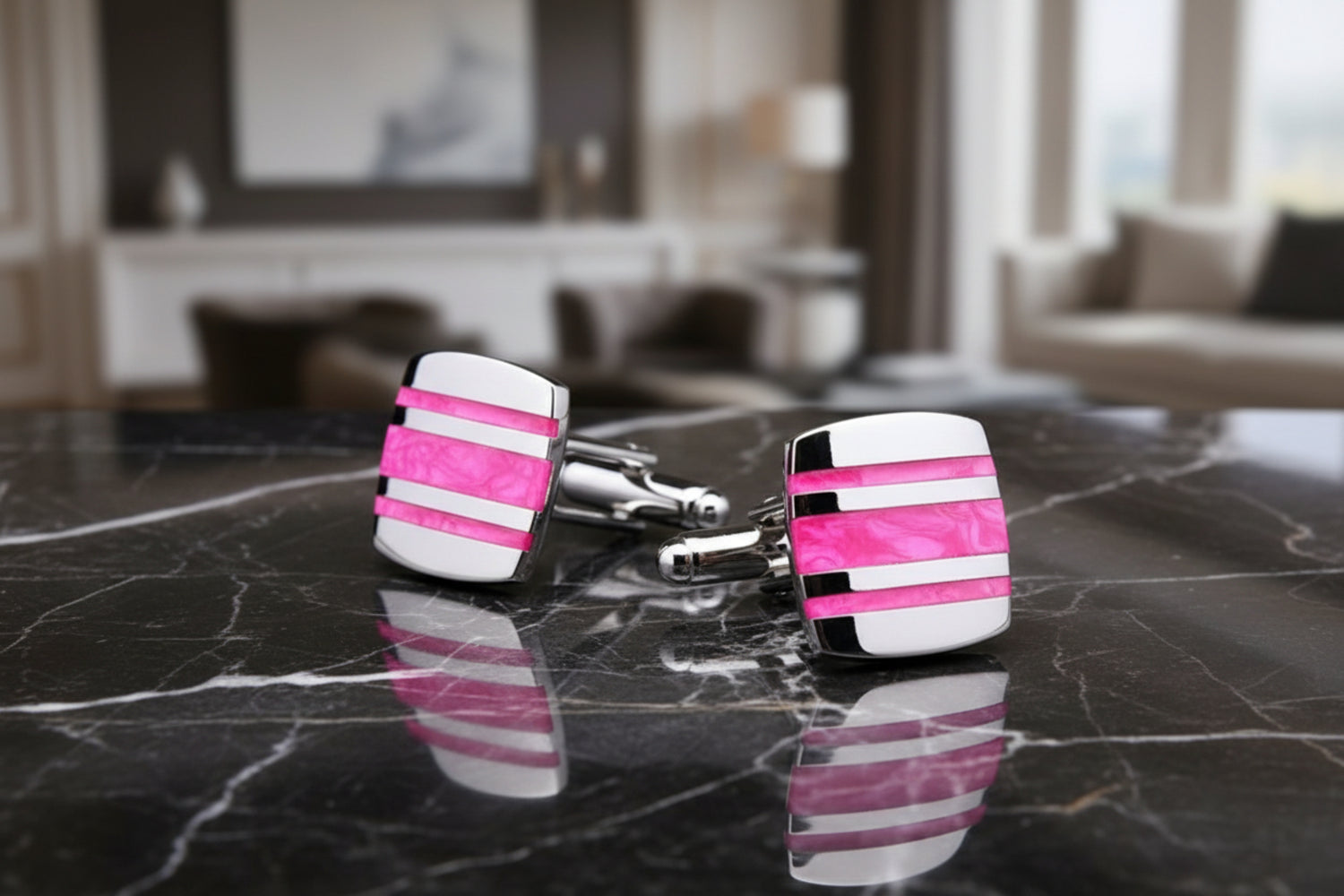 Chrome and Pink Cufflinks