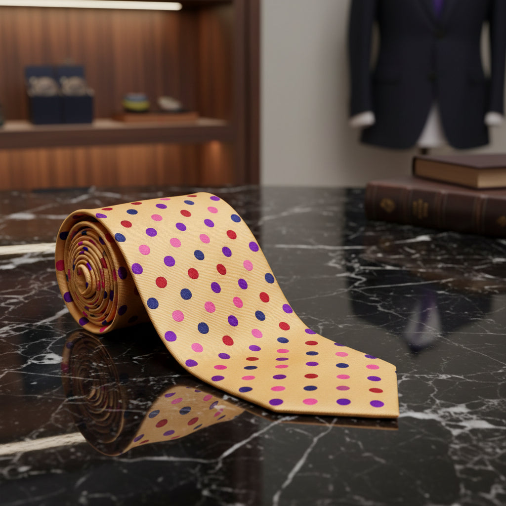 Cream with Multi Color Polka Tie