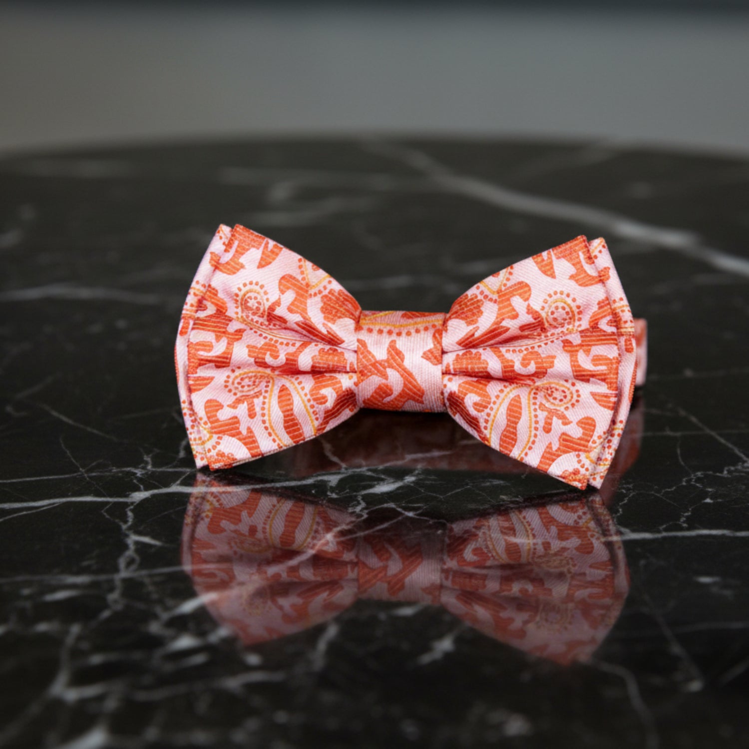A Coral, Orange Paisley Pattern Silk Bow Tie 