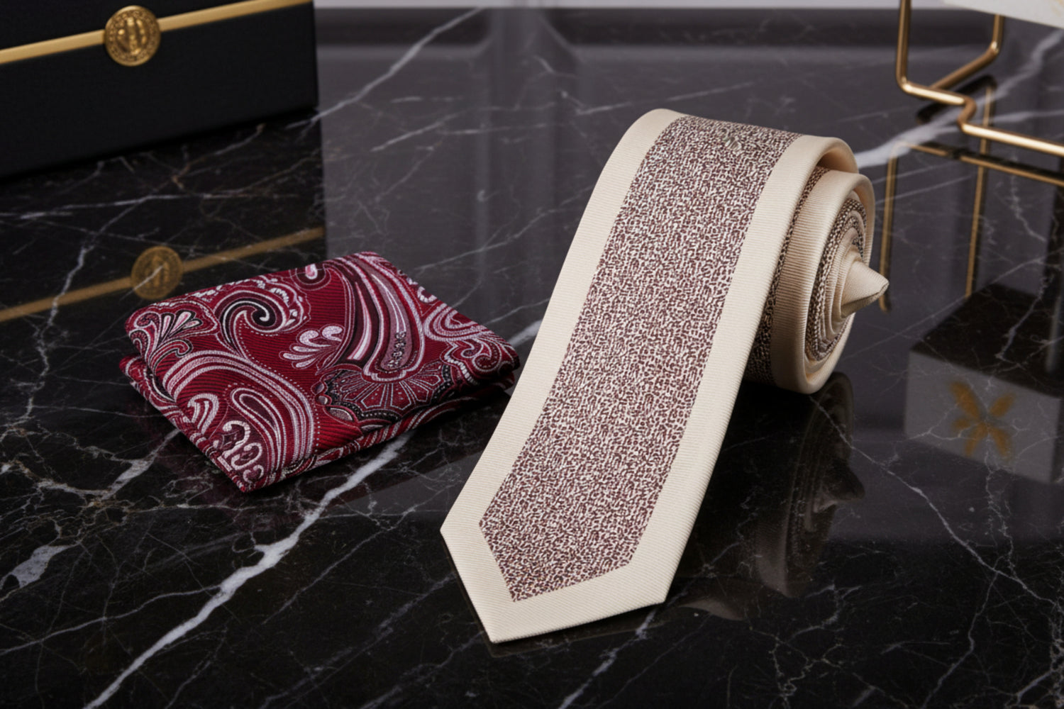 View 2: Cream and Brown Abstract Tie and Accenting Square