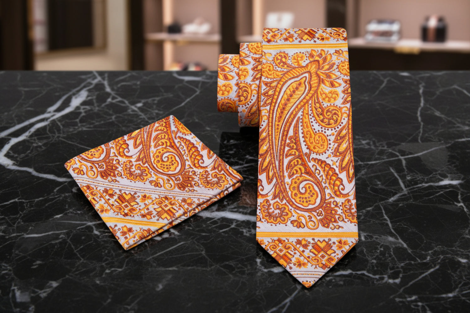 Alt View: Rust Paisley Tie and Pocket Square