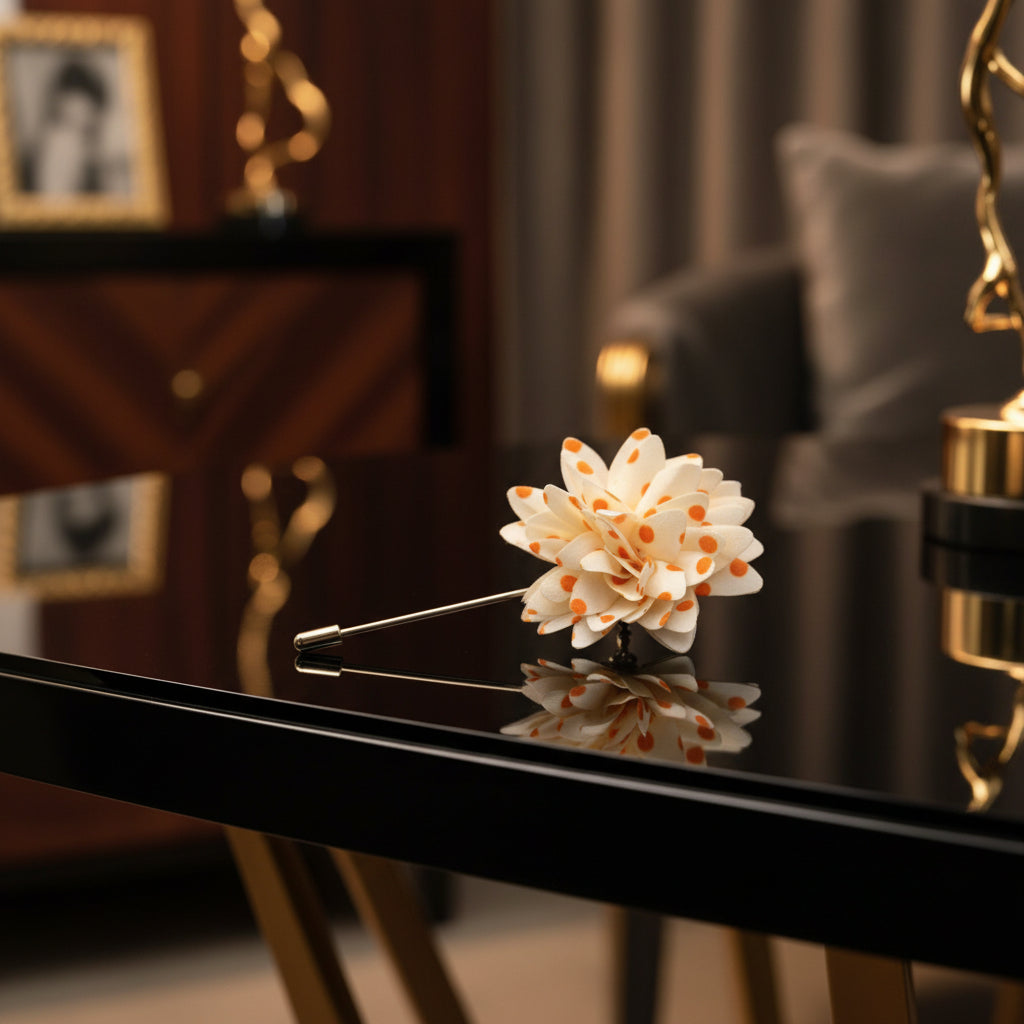 Cream and Orange Polka Lapel Flower