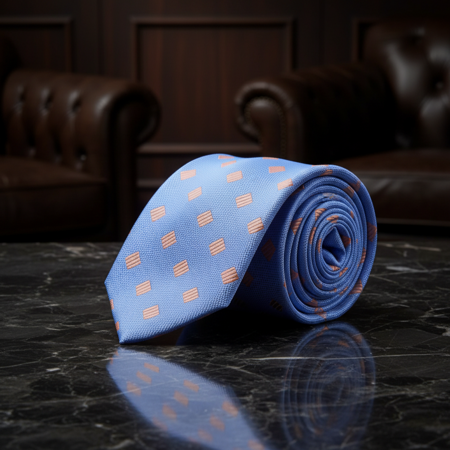 Light Blue, Peach Geometric Tie
