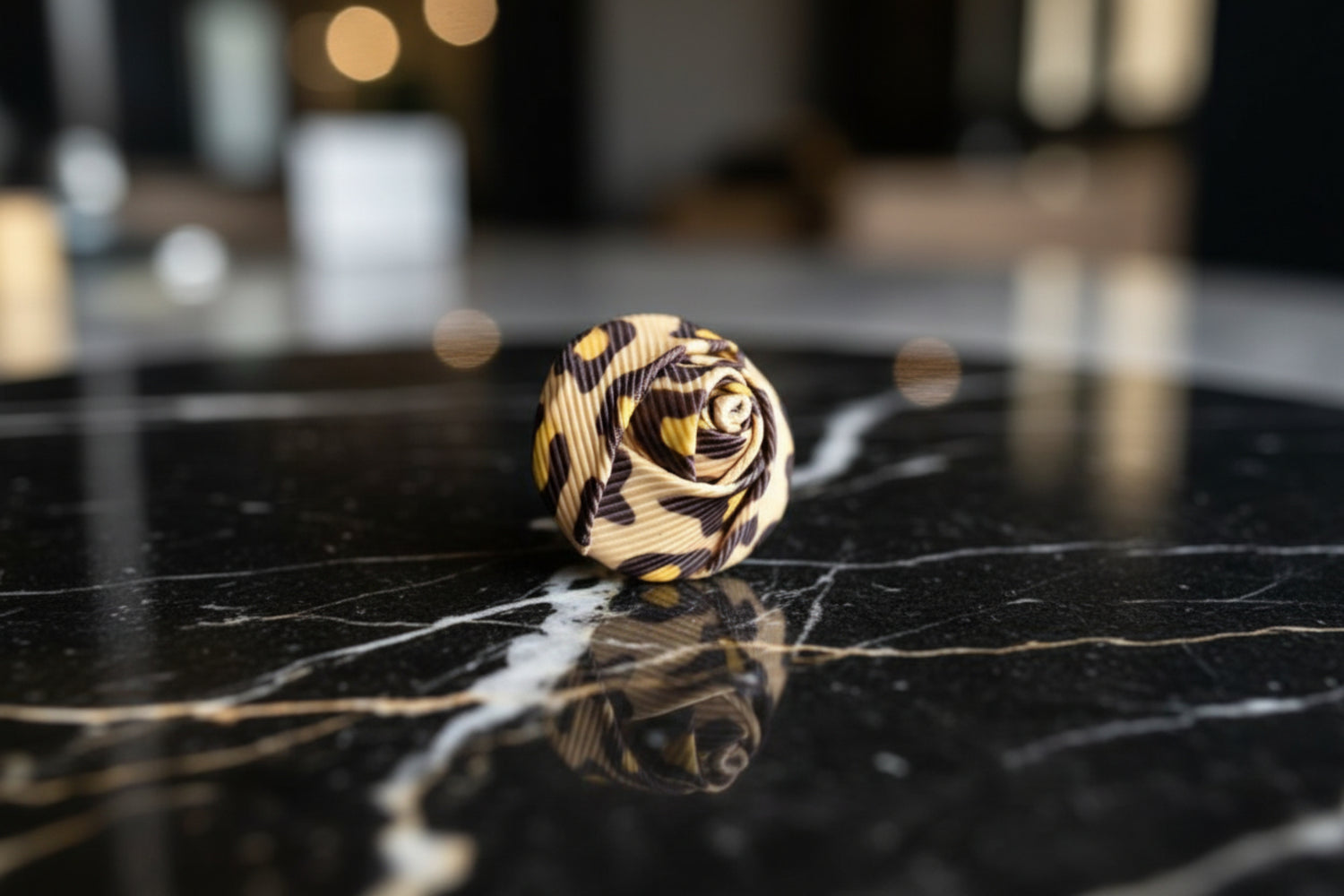 A Brown, Cream Leopard Pattern Lapel Bud Flower