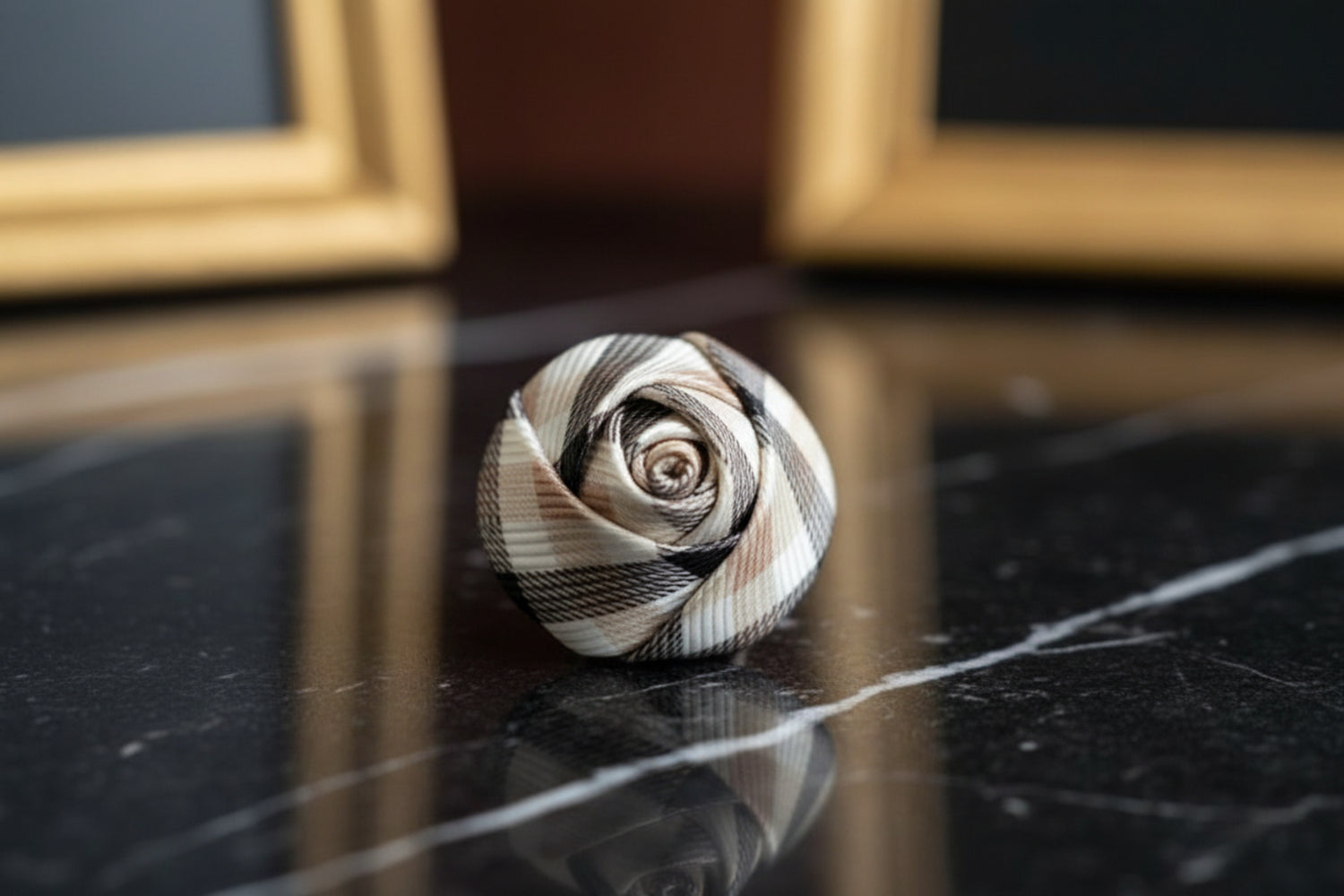 A Brown, Tan plaid Pattern Lapel Bud Flower