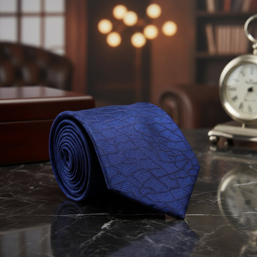 A Dark Blue, Black Abstract Cement Pattern Necktie 