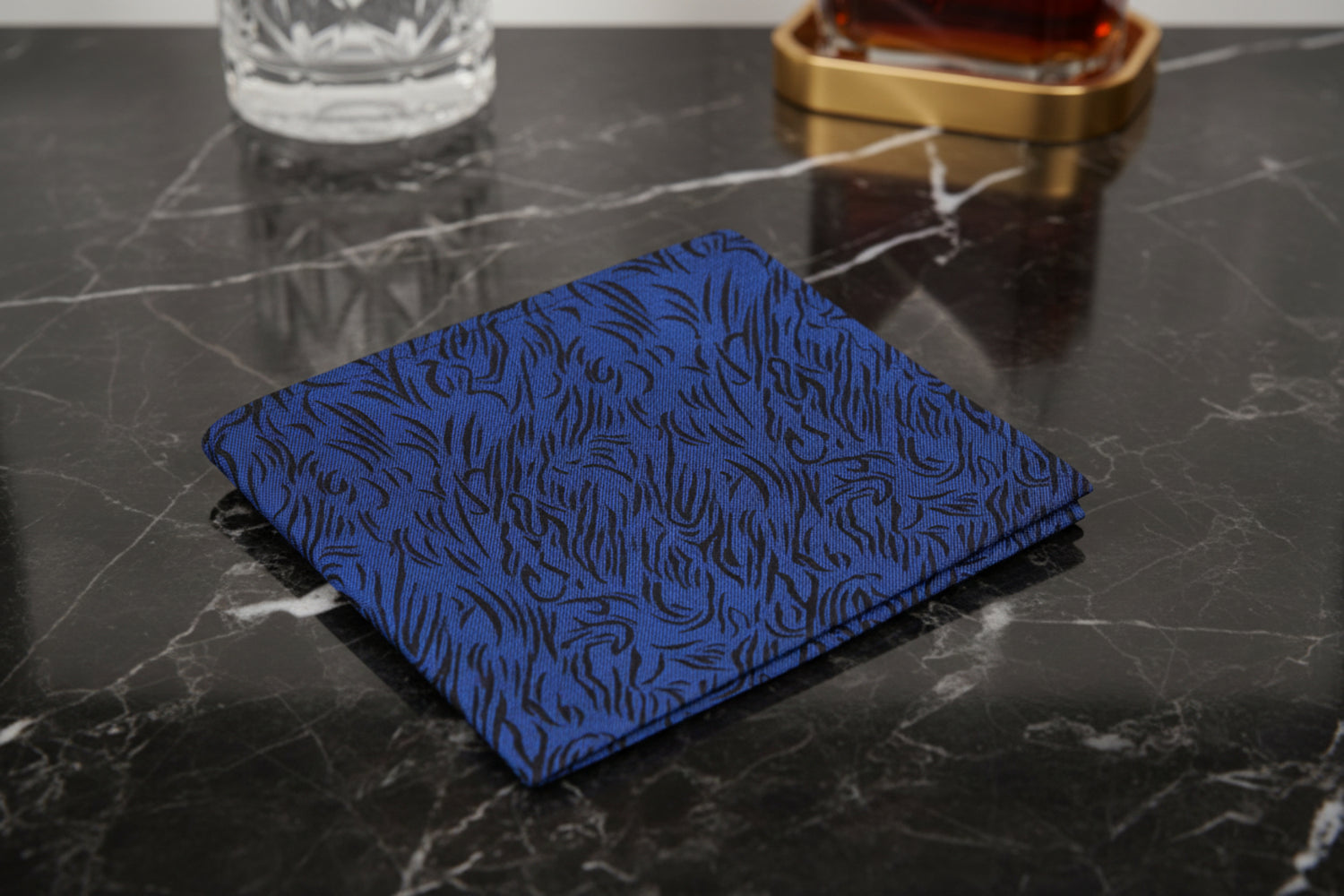 Navy Blue, Black Abstract Lines Pocket Square