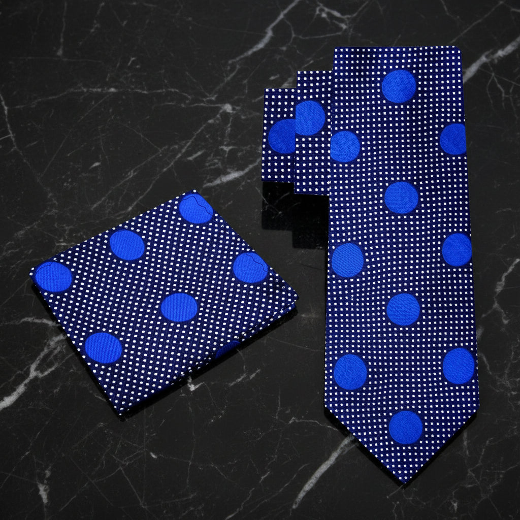 Alt View: blue blue polka tie and square
