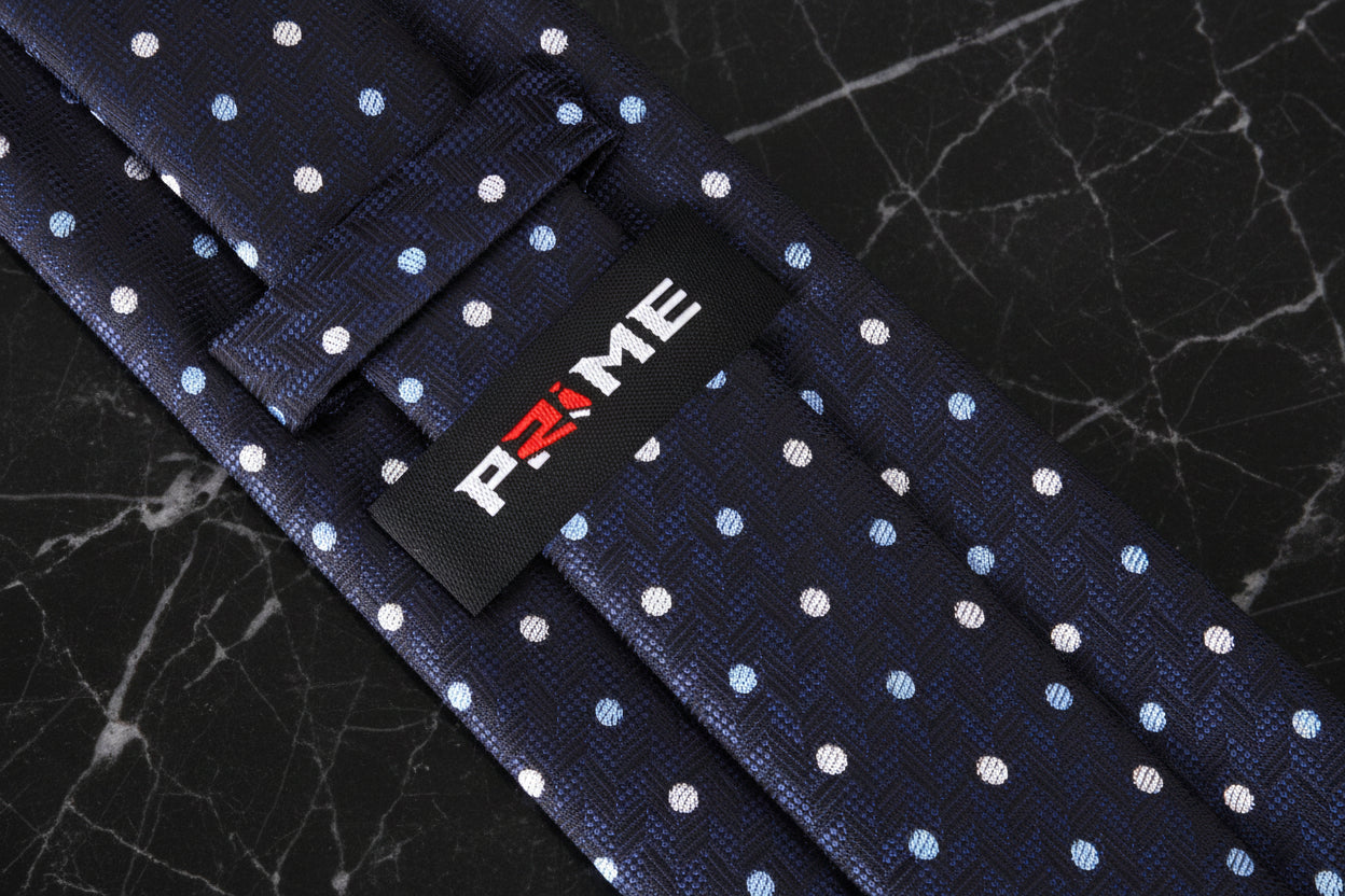 Deep Blue, Grey, Light Blue Polka with Herringbone Tie Keep