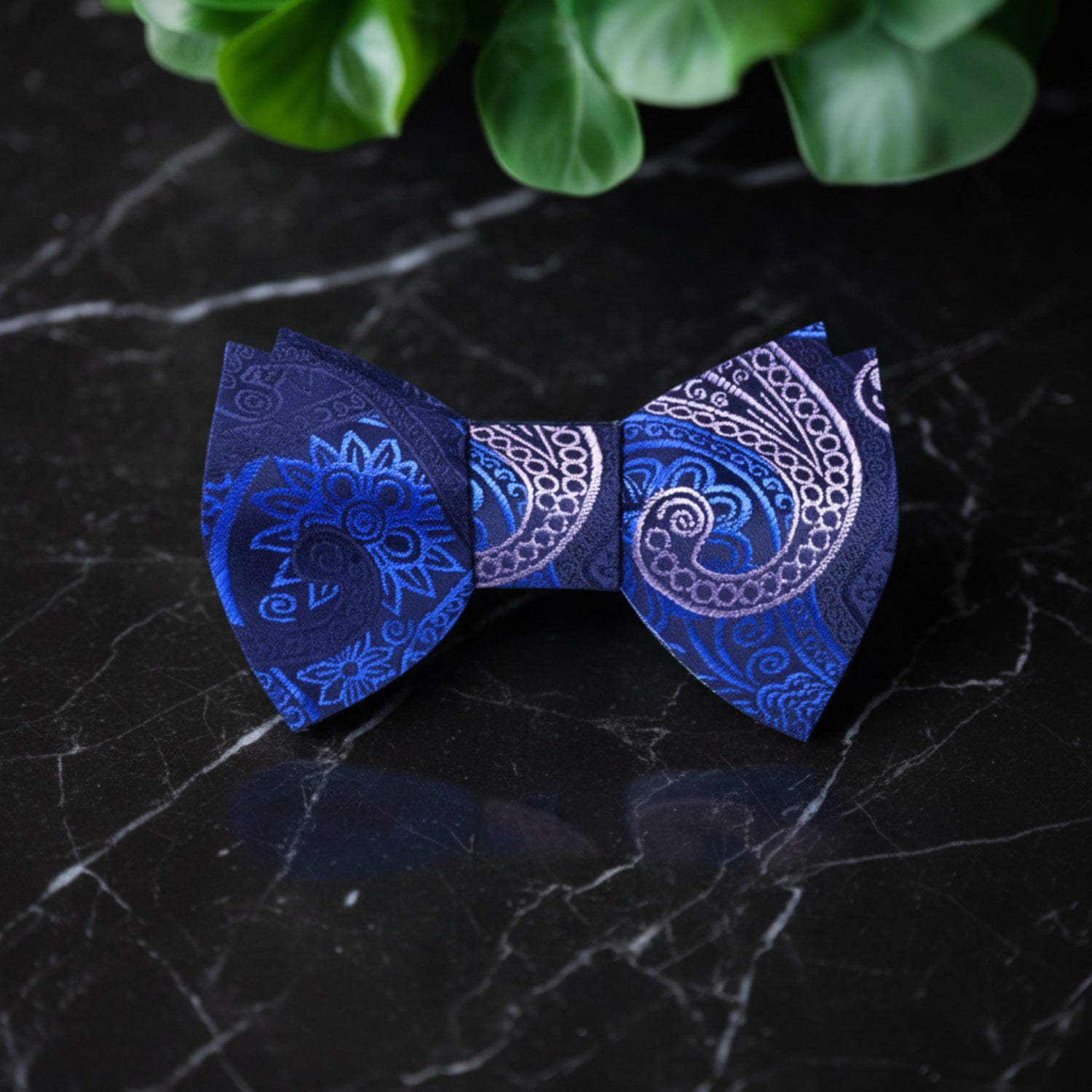 Blue White Paisley Bow Tie  