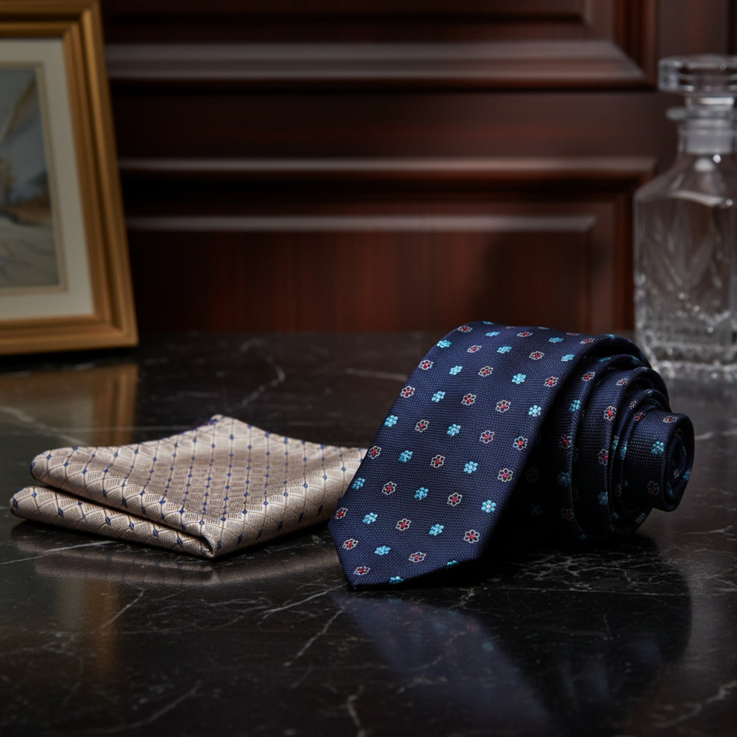 Alt Blue Floral tie and accenting Square
