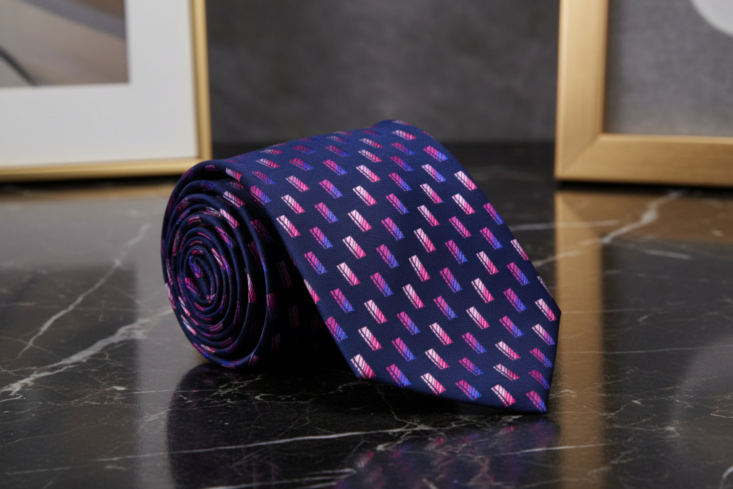 Deep Blue Pink Columns Tie 