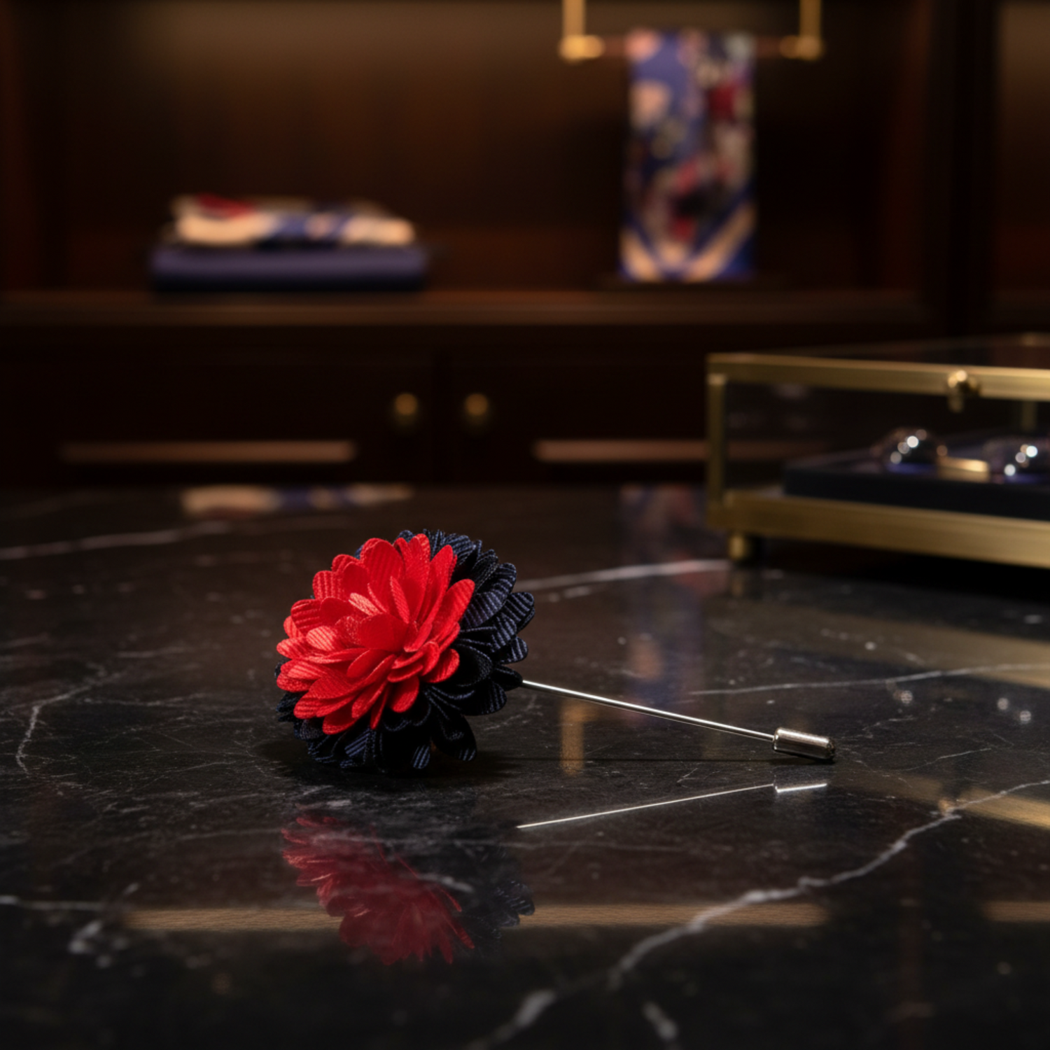 Blue, Red Blossom Lapel Pin