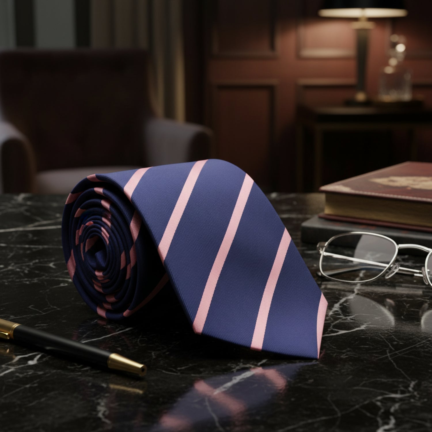Navy Blue with Salmon Stripe Tie  