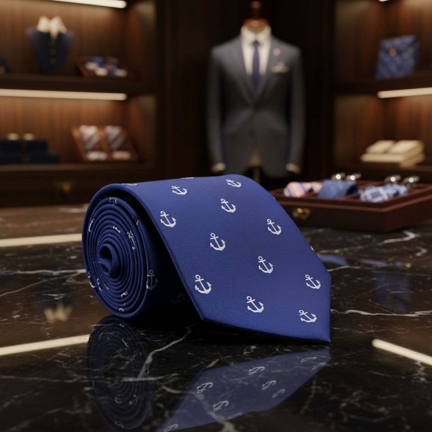 Blue, White Anchor Tie