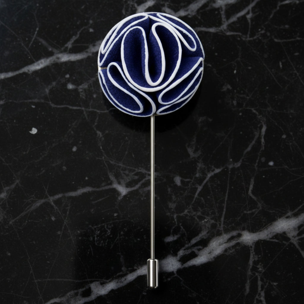 Main View: A Blue, White Leafy Petal Flower Shaped Lapel Pin||Blue, White