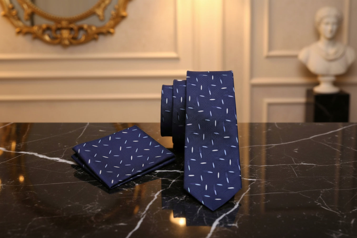 Alt View: Blue, Light Blue Abstract Tie with Matching Square