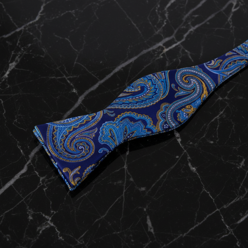 Self Tie: Blue, Yellow Paisley Self Tie Bow Tie 