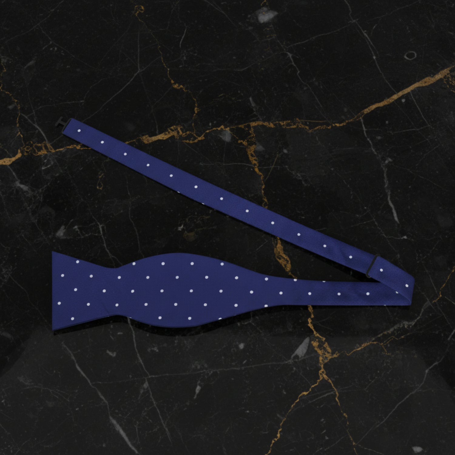 Dark Blue, White Polka Self Tie Bow Tie 