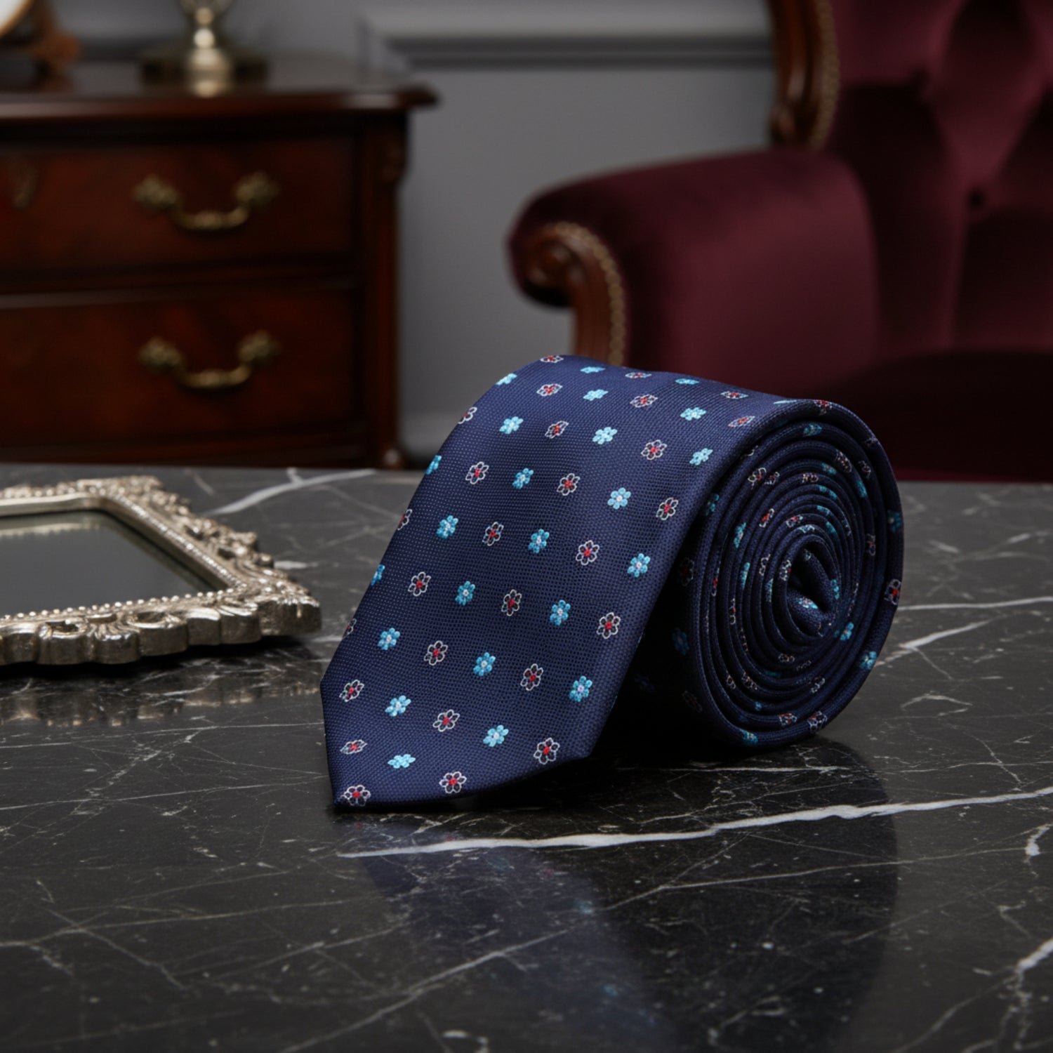 Blue Small Flower Necktie