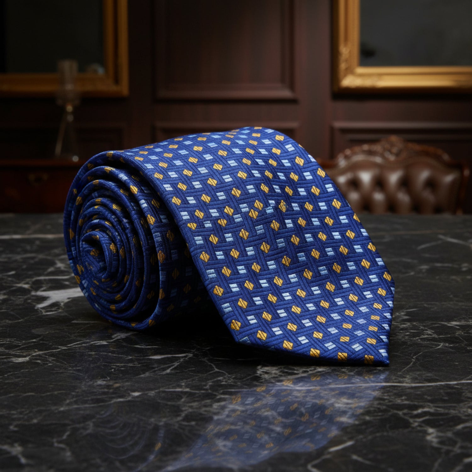 Blue, Light Blue, Yellow Geometric Shapes Tie 